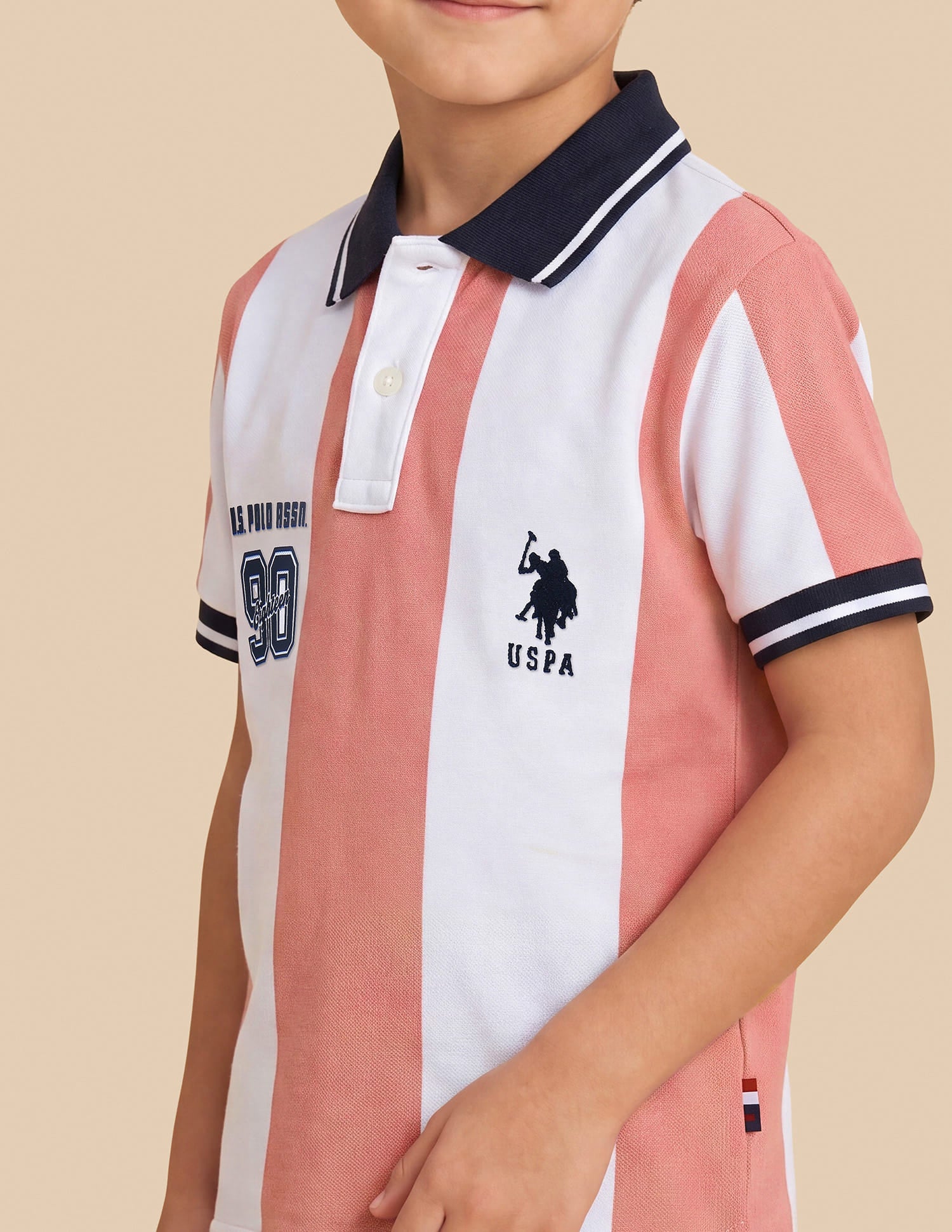 Vertical Striped Regular Fit Polo Shirt Peach - U.S. Polo Assn. India | Large