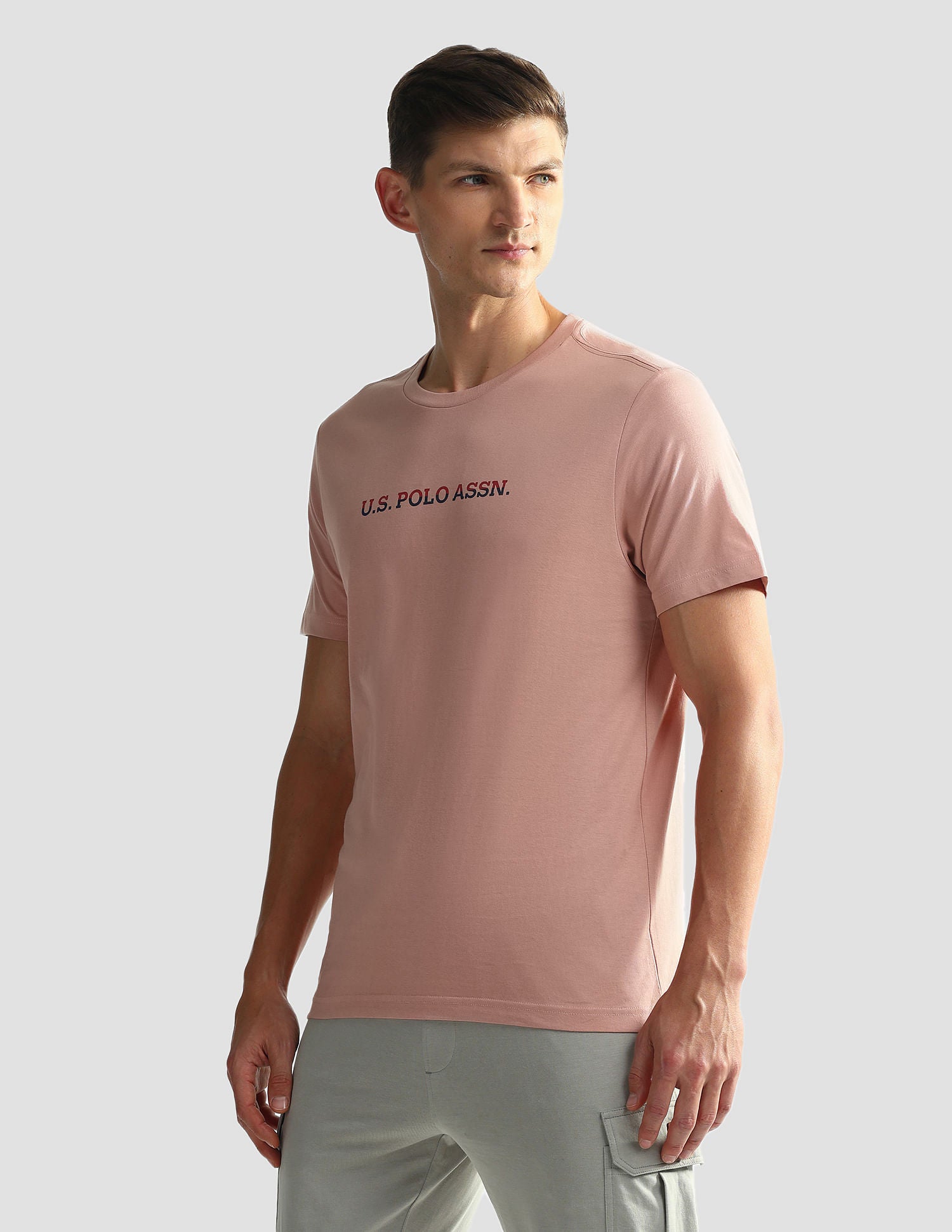 Brand Print Cotton OEE02 Lounge T-Shirt - Pack Of 2 Pastle Pink and Grey Mel - U.S. POLO ASSN. | Large
