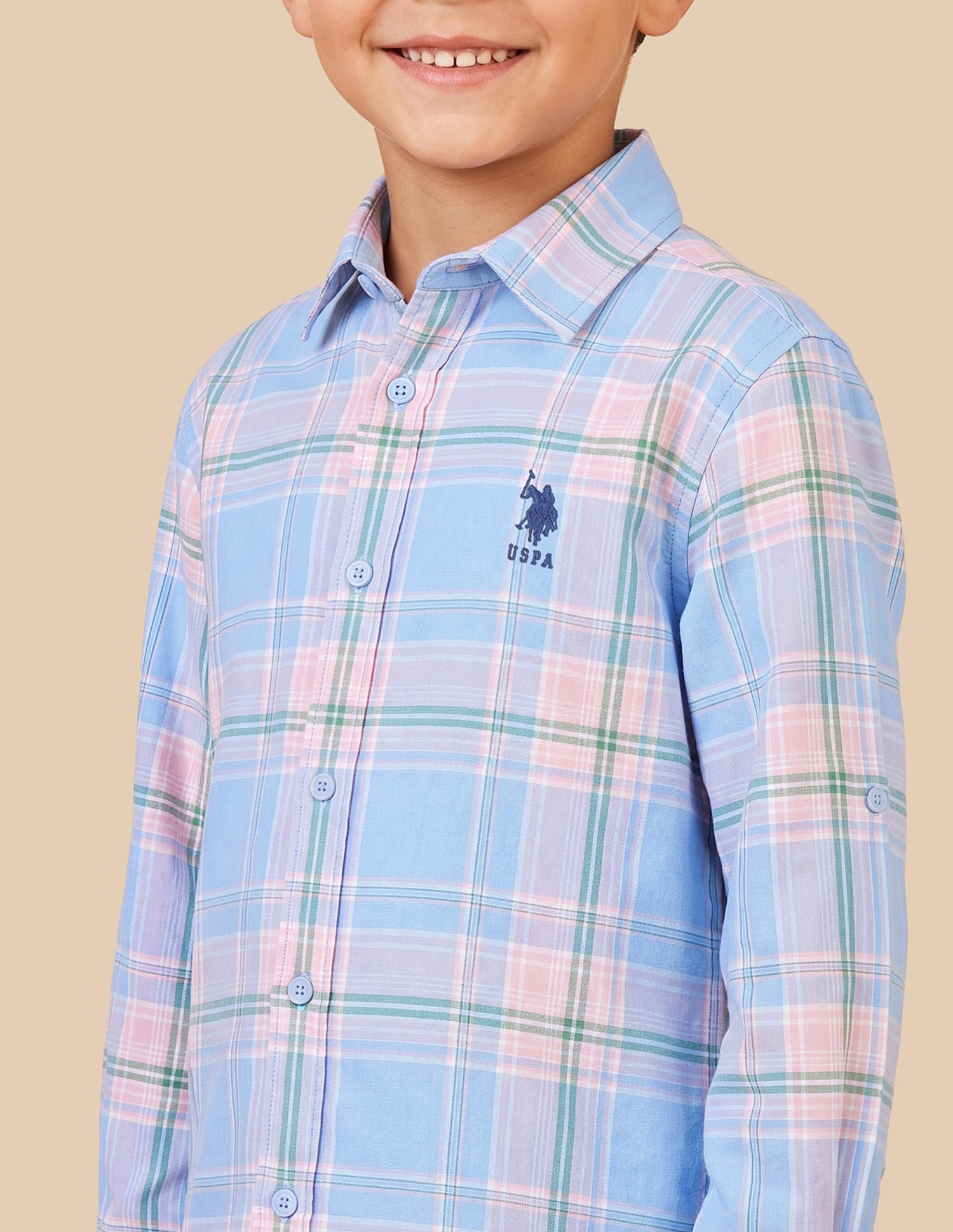 Plaid Checked Regular Fit Shirt Light Blue - U.S. Polo Assn. India | Large