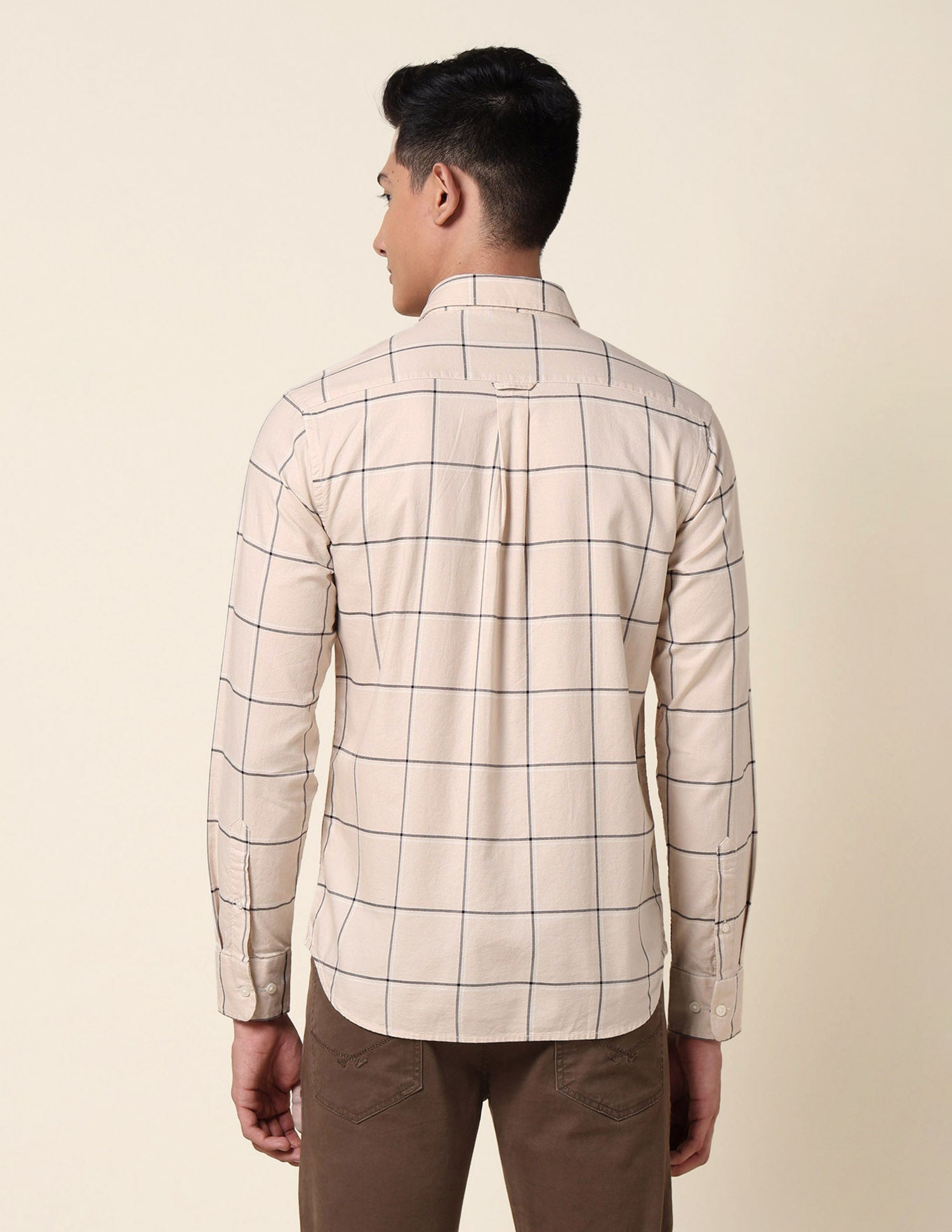 Windowpane Checked Tailored Fit Shirt Beige - U.S. Polo Assn. India | Large