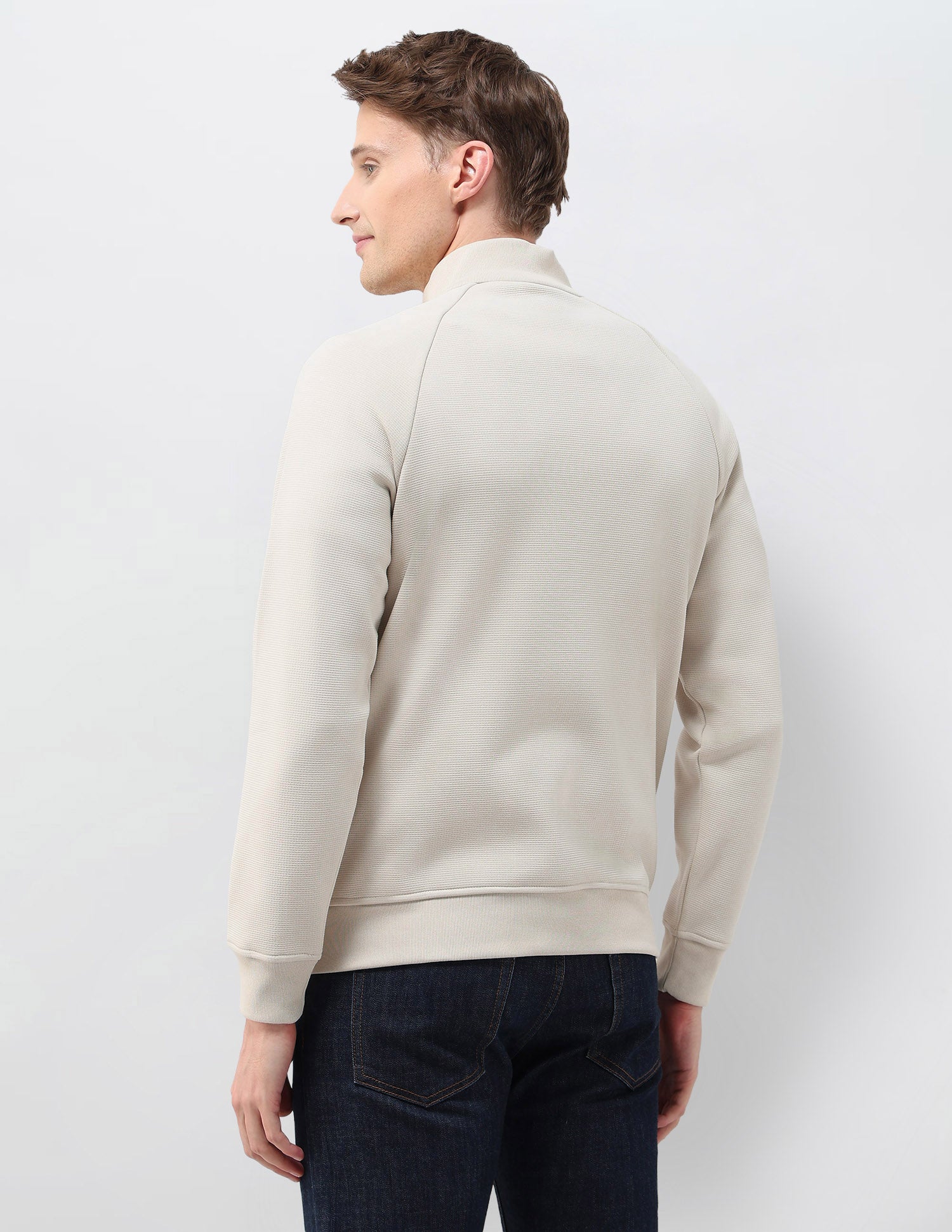 Textured Zipper Sweatshirt Beige - U.S. POLO ASSN. | Large