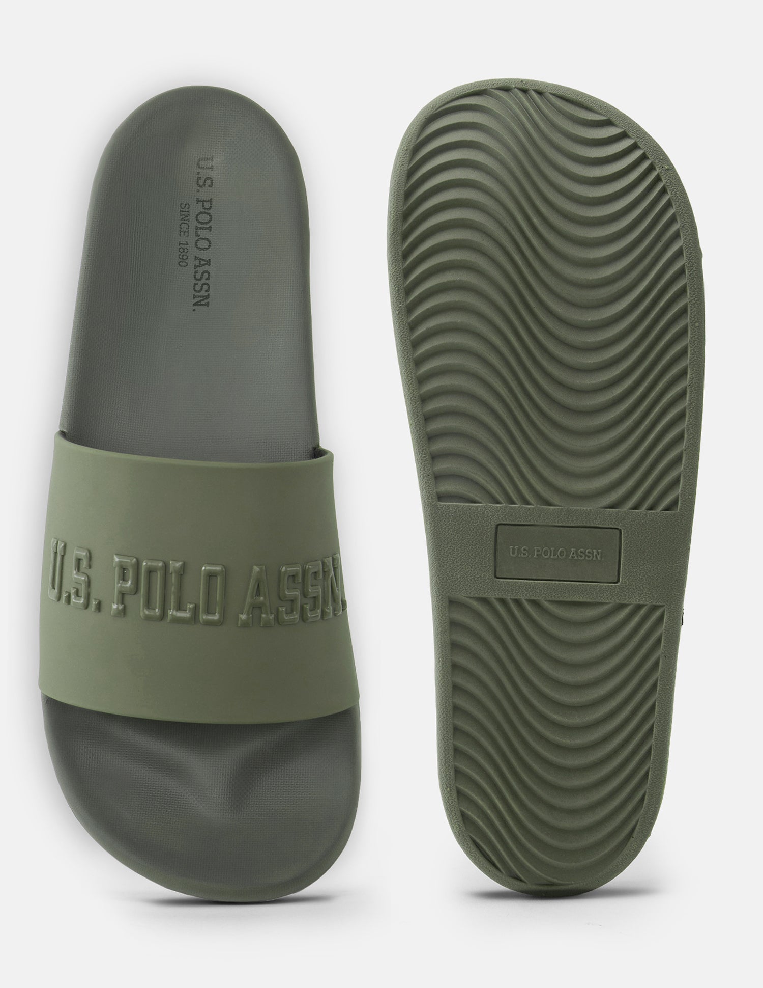 Brand Embossed Enzo Sliders Olive - U.S. Polo Assn. India | Large