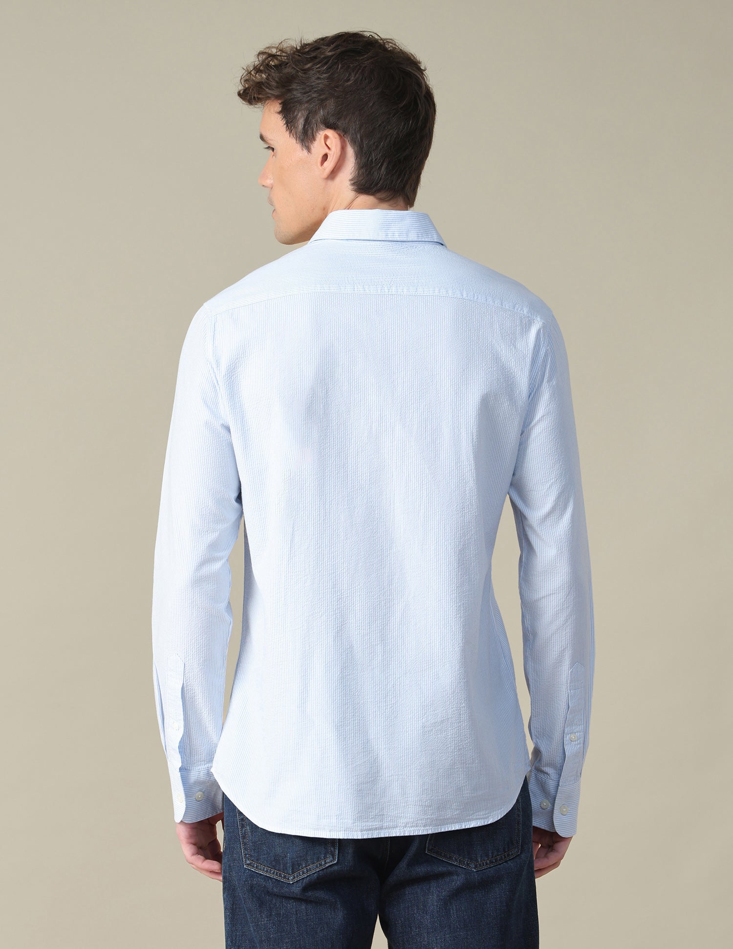 Vertical Striped Seersucker Shirt Light Blue - U.S. Polo Assn. India | Large