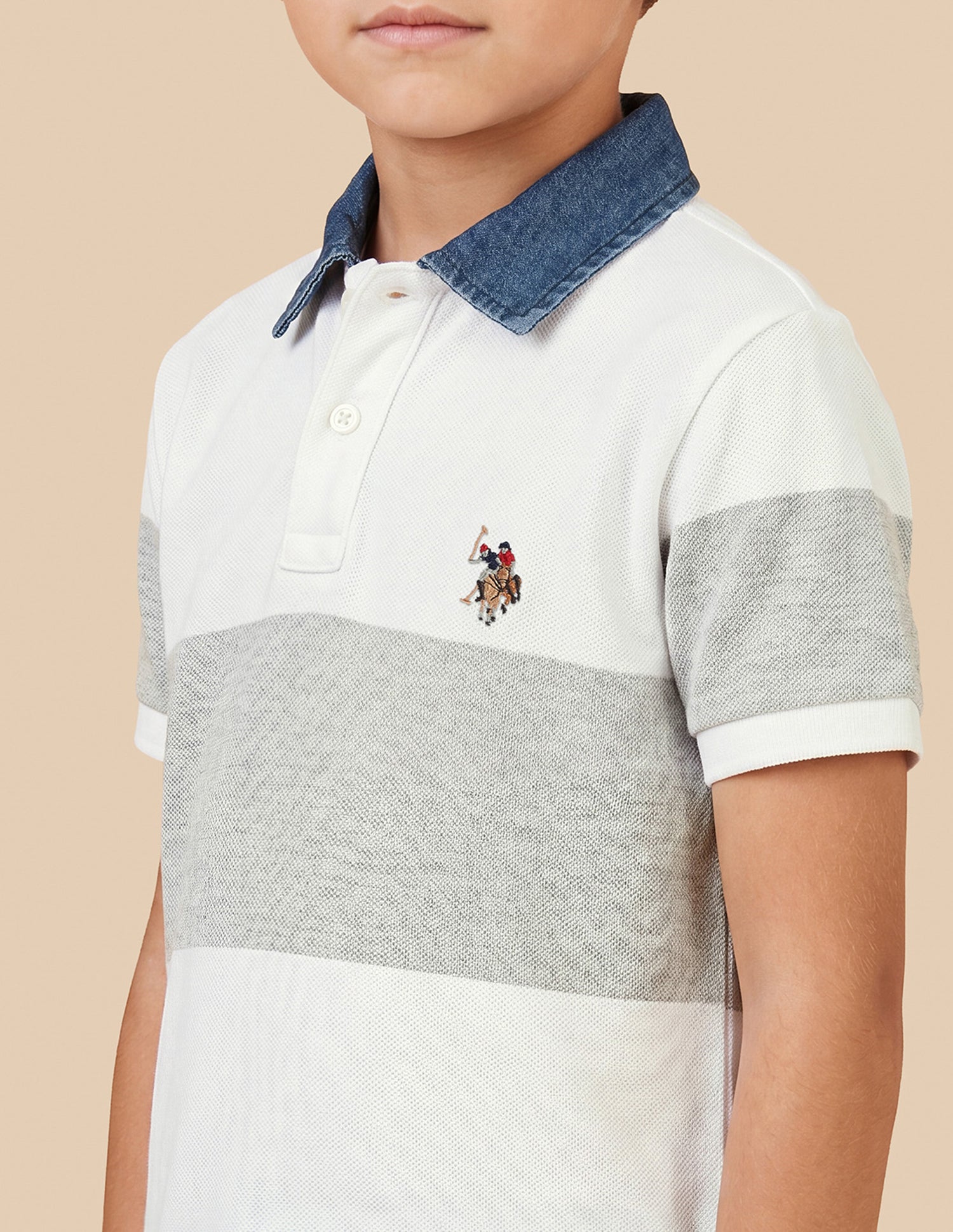 Horizontal Striped Regular Fit Polo Shirt Off White - U.S. Polo Assn. India | Large