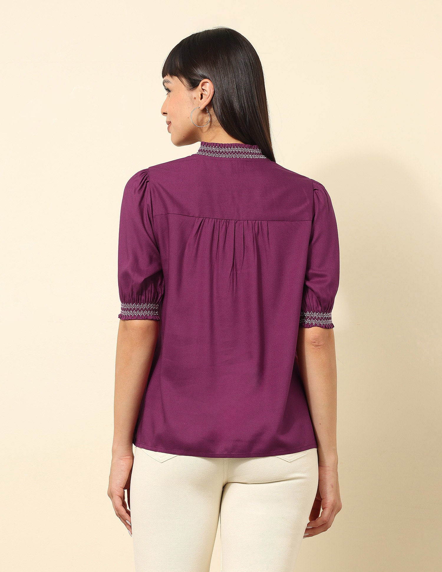 Ruffle Neck Solid Top Wine - U.S. POLO ASSN. | Large
