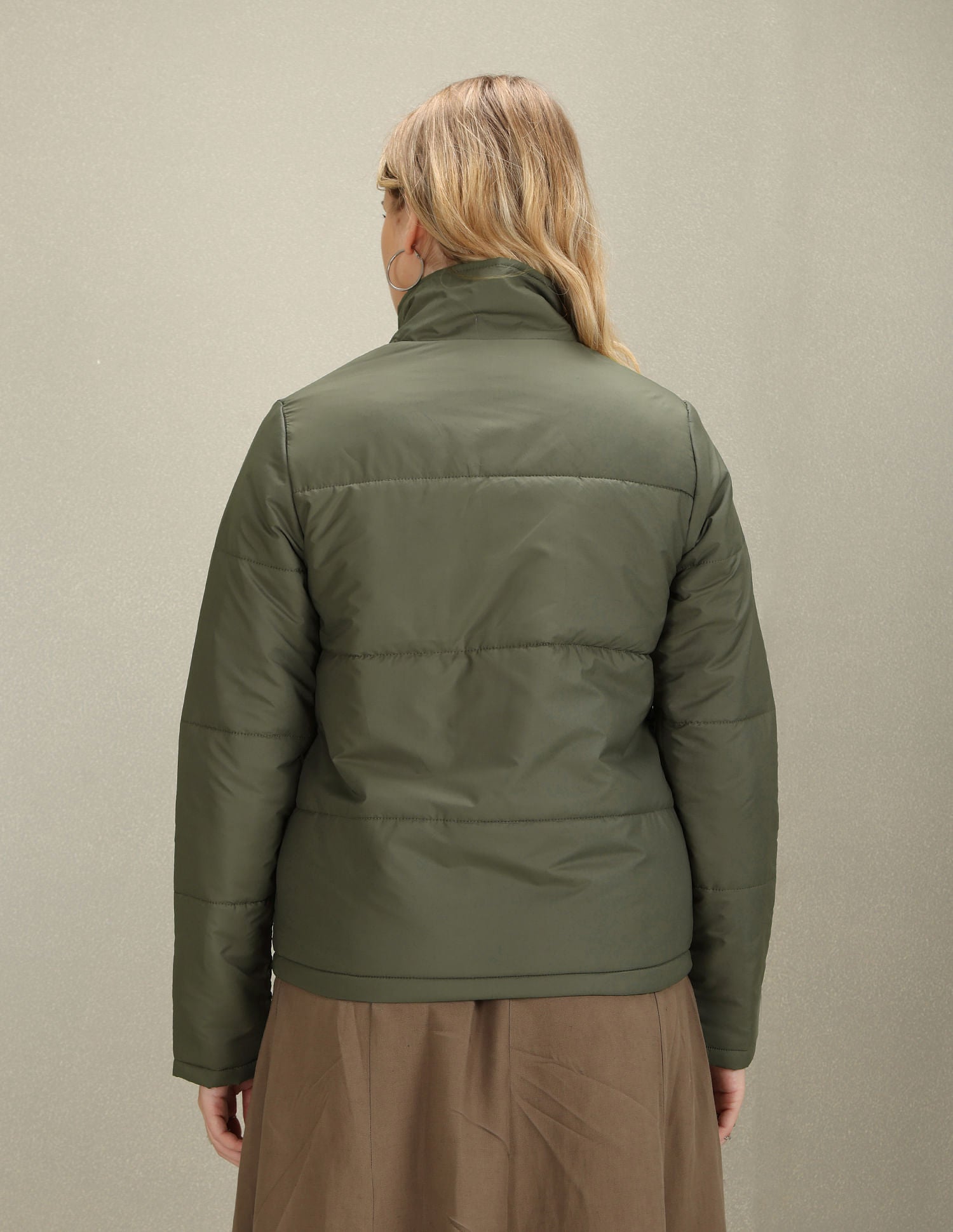 High Neck Solid Puffer Jacket Olive - U.S. Polo Assn. India | Large