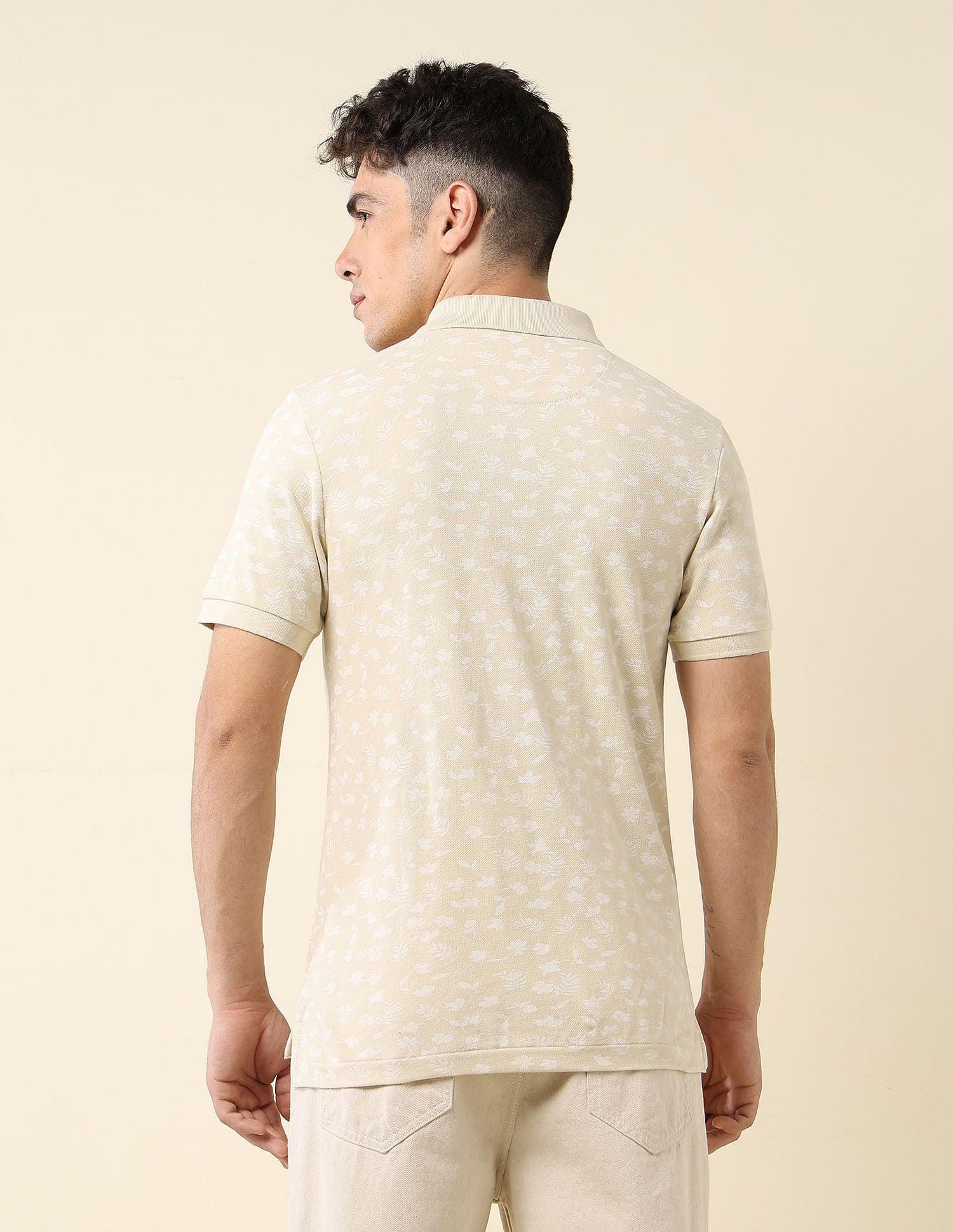 All-Over Printed Slim Fit Polo Shirt Beige - U.S. Polo Assn. India | Large
