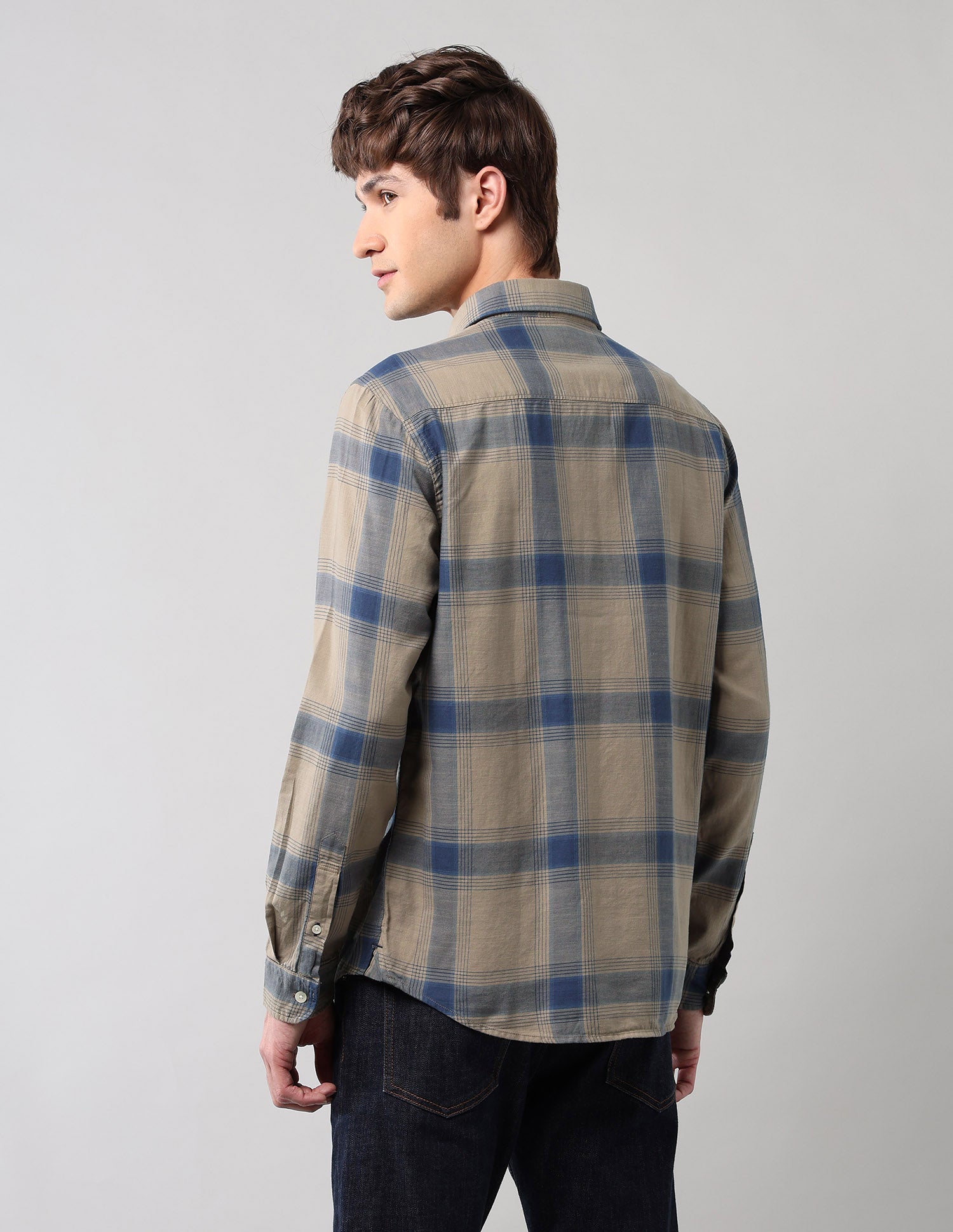 Windowpane Checked Pure Cotton Shirt Khaki - U.S. Polo Assn. India | Large
