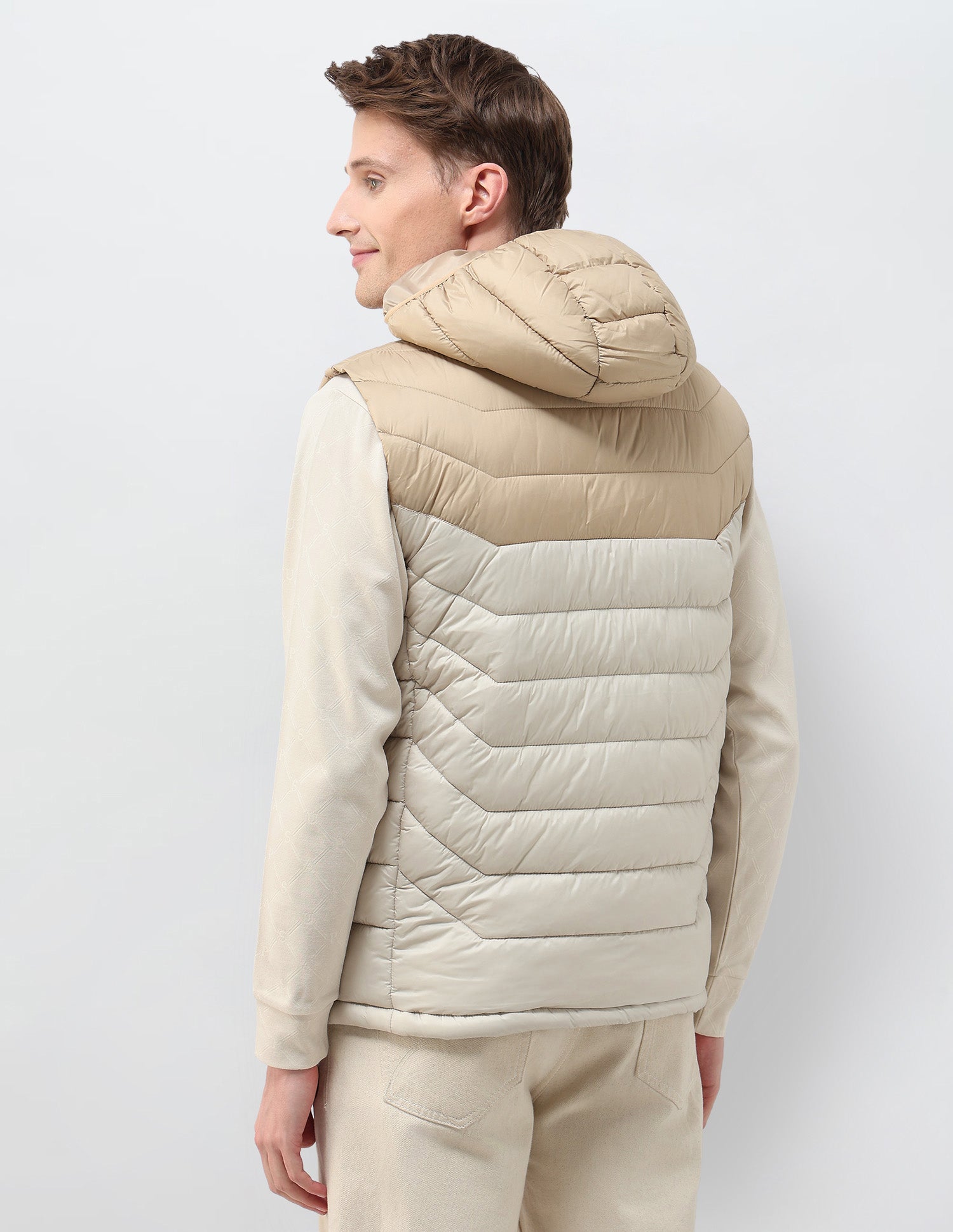 Colour Blocked Removable Hood Puffer Jacket Ecru - U.S. POLO ASSN. | Large