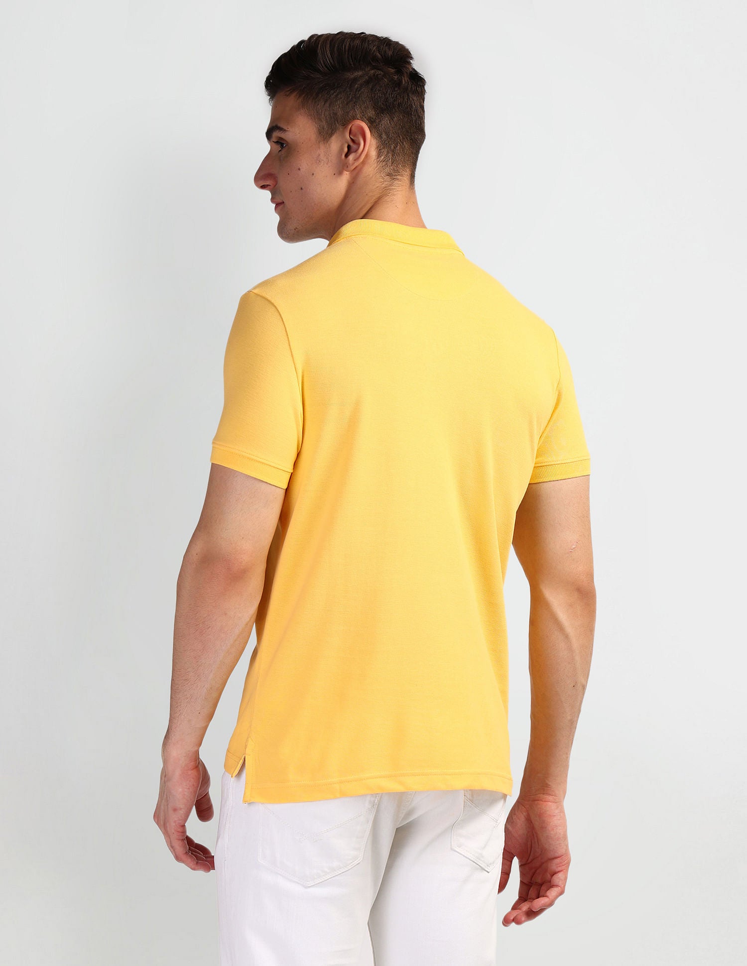 Brand Print Muscle Fit Polo Shirt Yellow - U.S. Polo Assn. India | Large