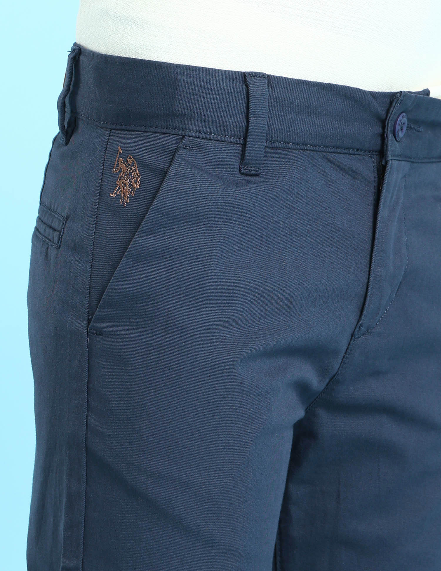 Boys Navy Mid Rise Solid Twill Trousers Navy - U.S. POLO ASSN. | Large