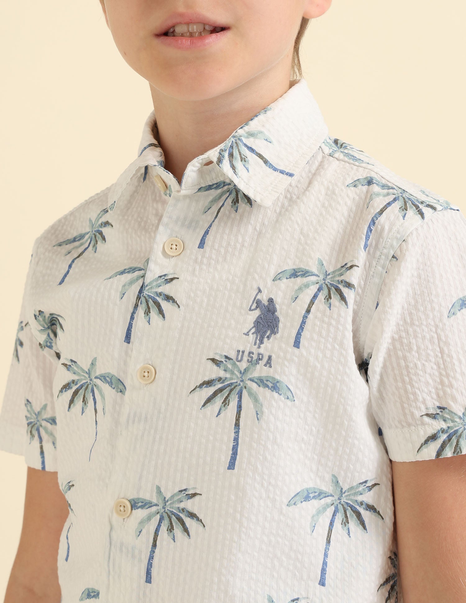 Boys Tropical Printed Boxy Fit Shirt Ecru - U.S. POLO ASSN. | Large