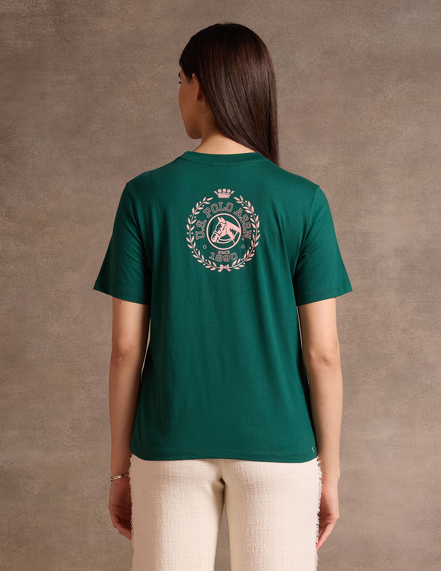 Boxy Fit Crest Print T-Shirt Dark Green - U.S. Polo Assn. India | Large