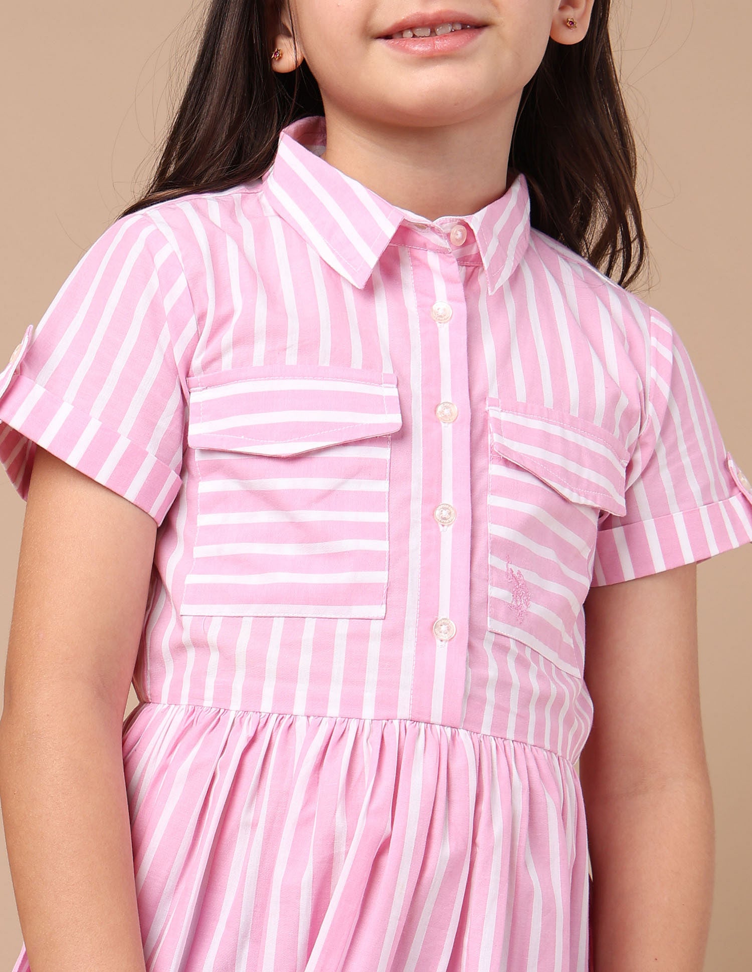 Girls Vertical Striped Shirt Dress Light Pink - U.S. POLO ASSN. | Large