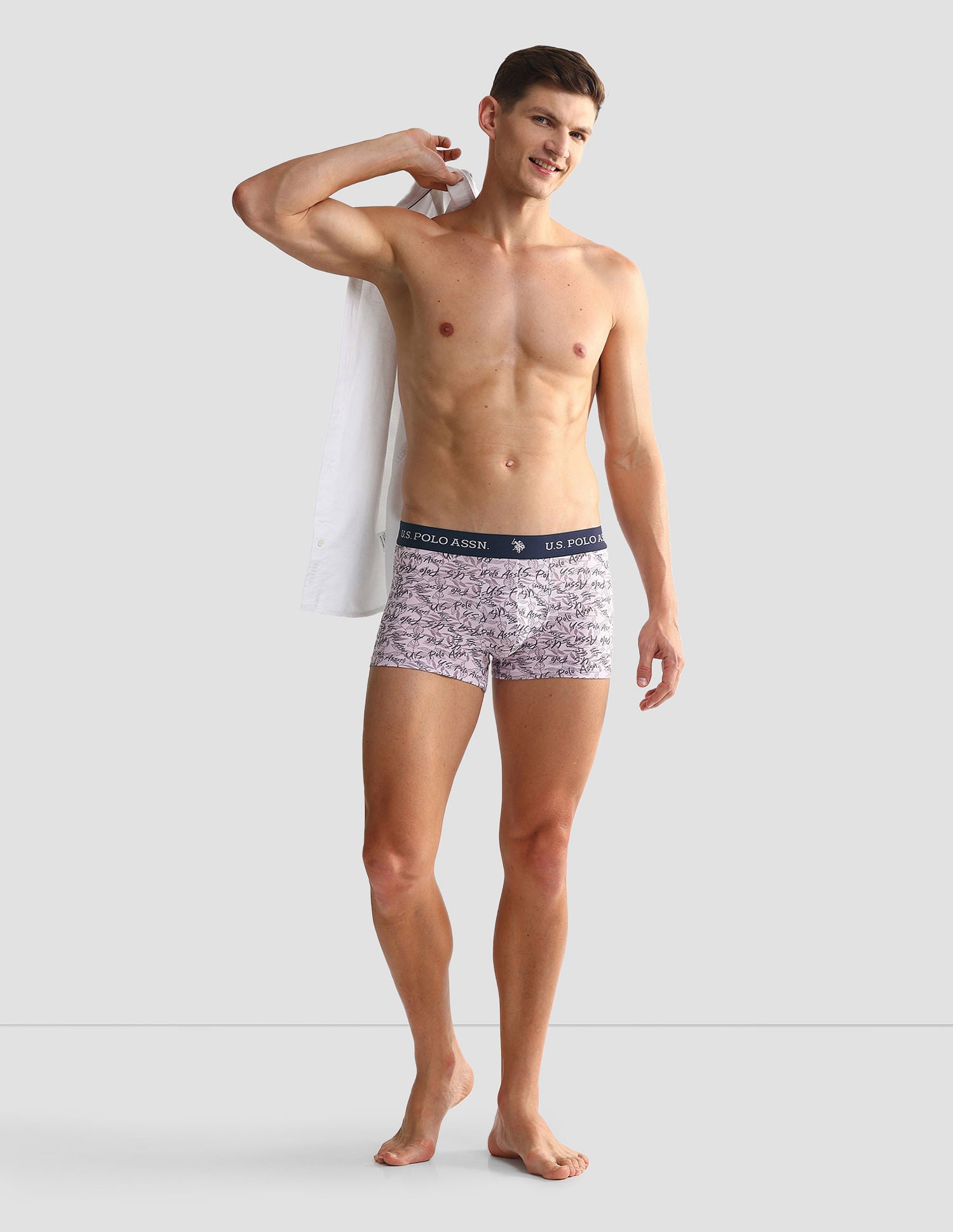 Elastic Waistband Ribbed OET08 Trunks - Pack Of 3 Grey, White, and Yellow - U.S. POLO ASSN. | Large