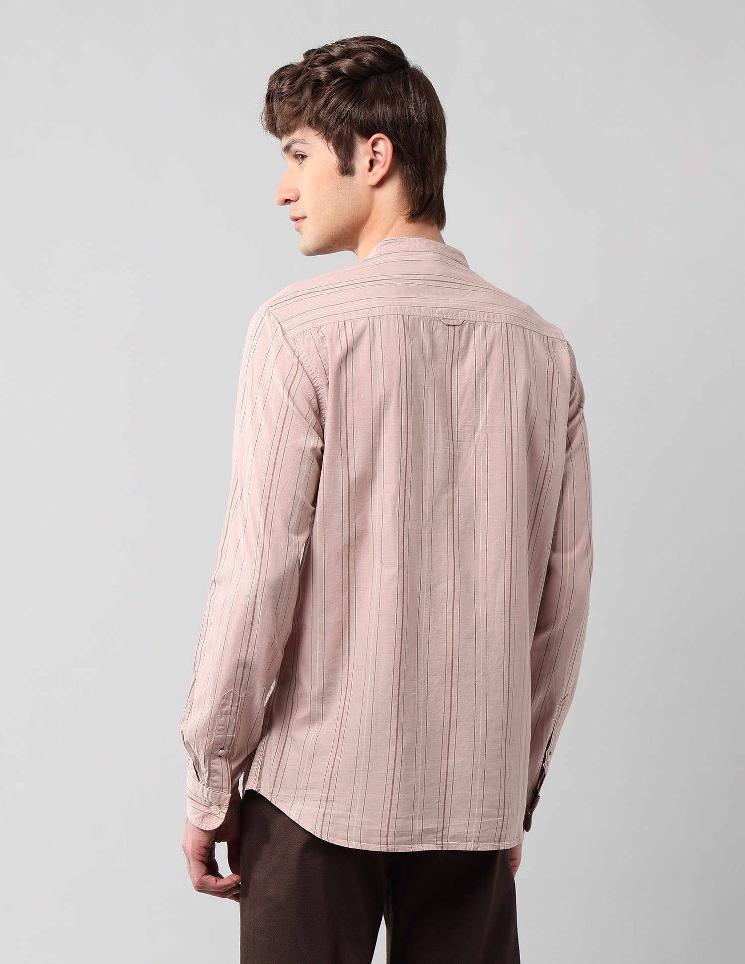 Pure Cotton Regular Fit Mandarin Shirt Peach - U.S. Polo Assn. India | Large