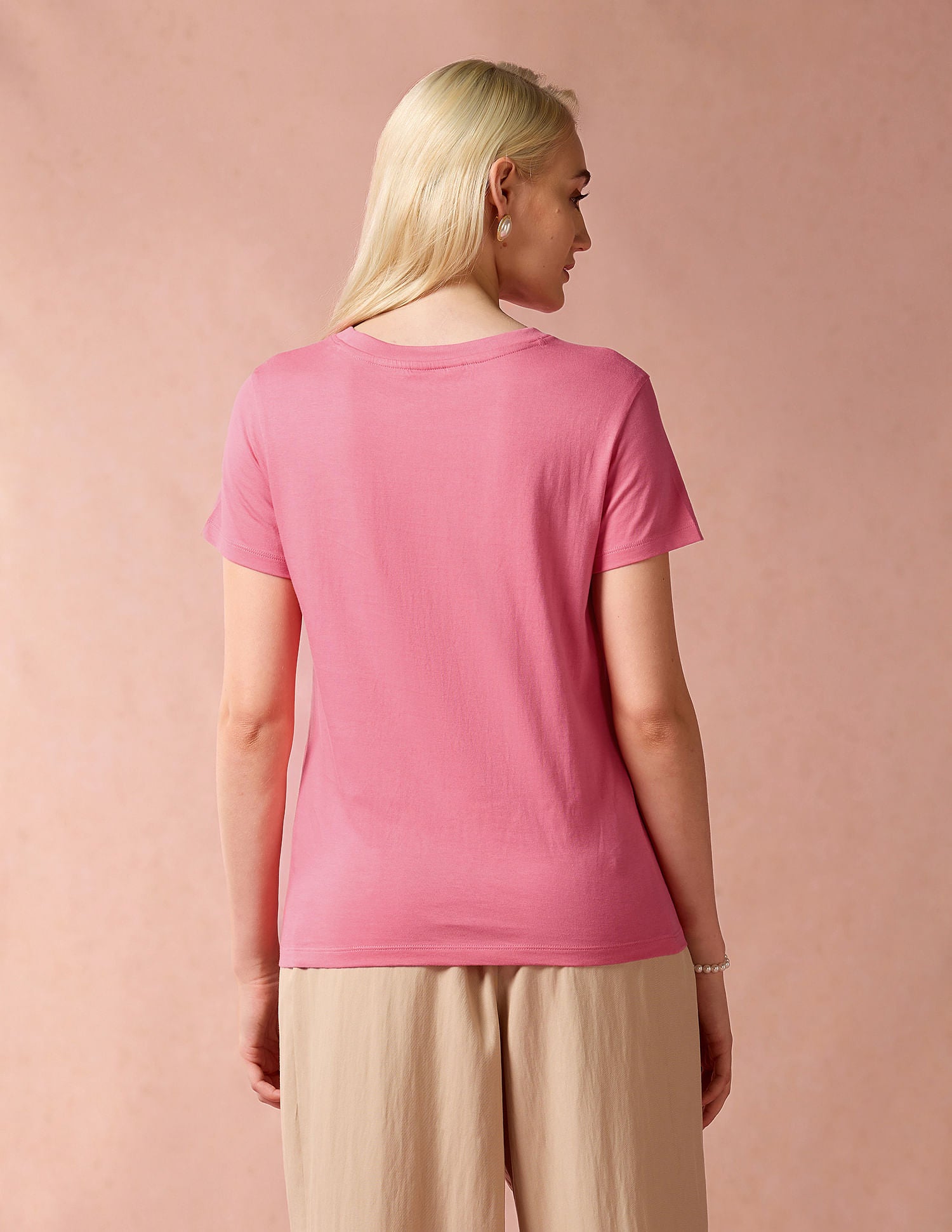 Tonal Foil Print Cotton T-Shirt Coral - U.S. Polo Assn. India | Large