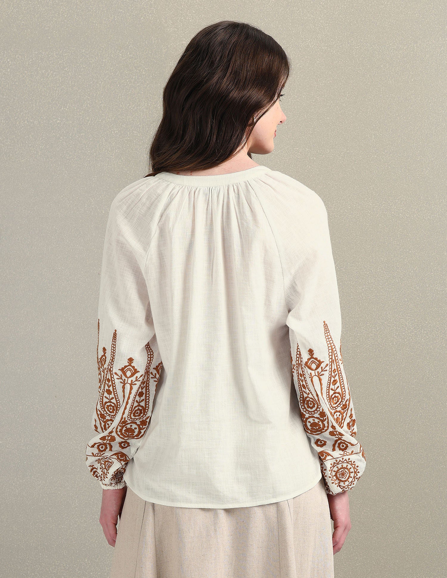 Cotton Flax Embroidered Blouson Top White - U.S. Polo Assn. India | Large