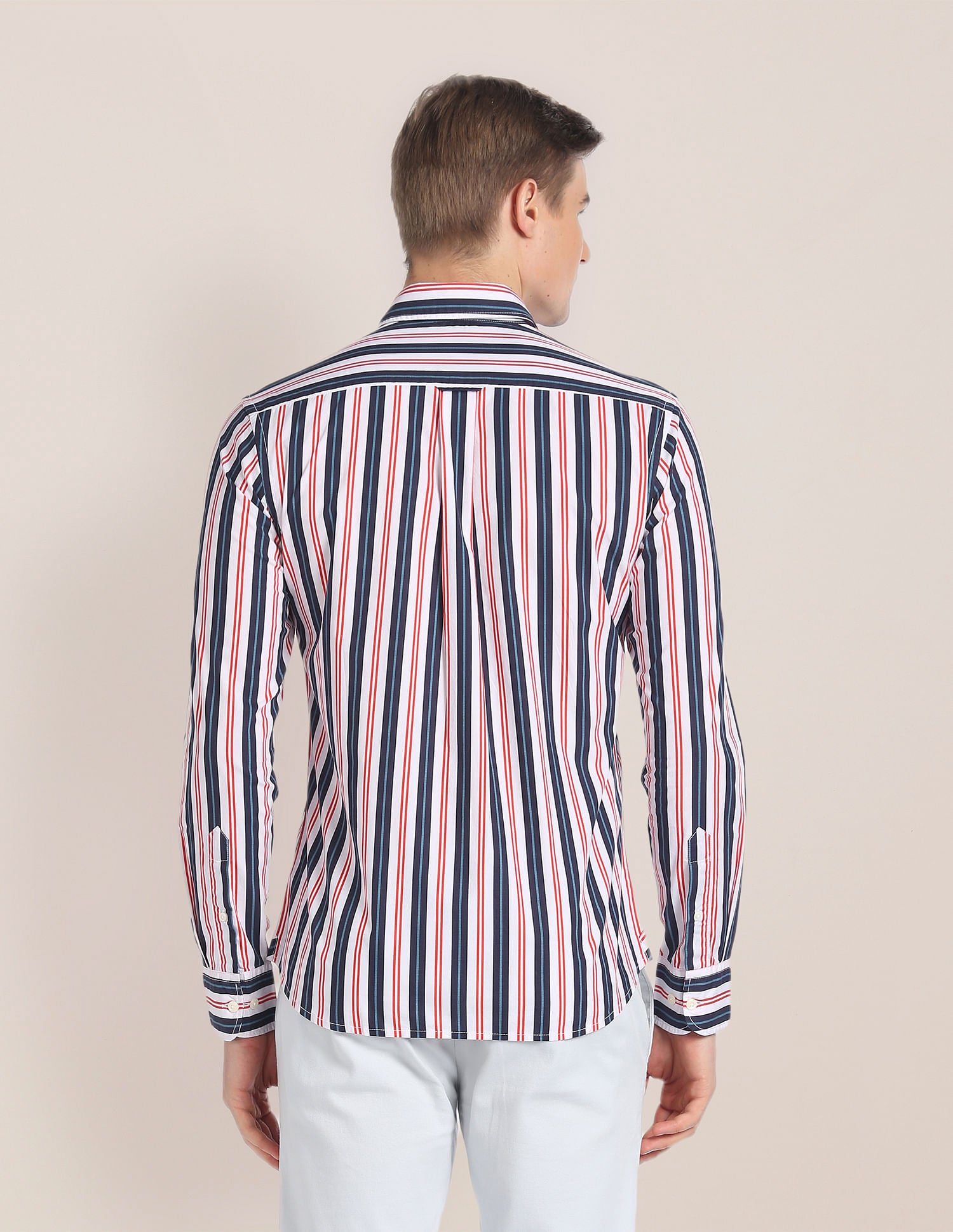 Cutaway Collar Vertical Stripe Shirt Coral - U.S. Polo Assn. India | Large