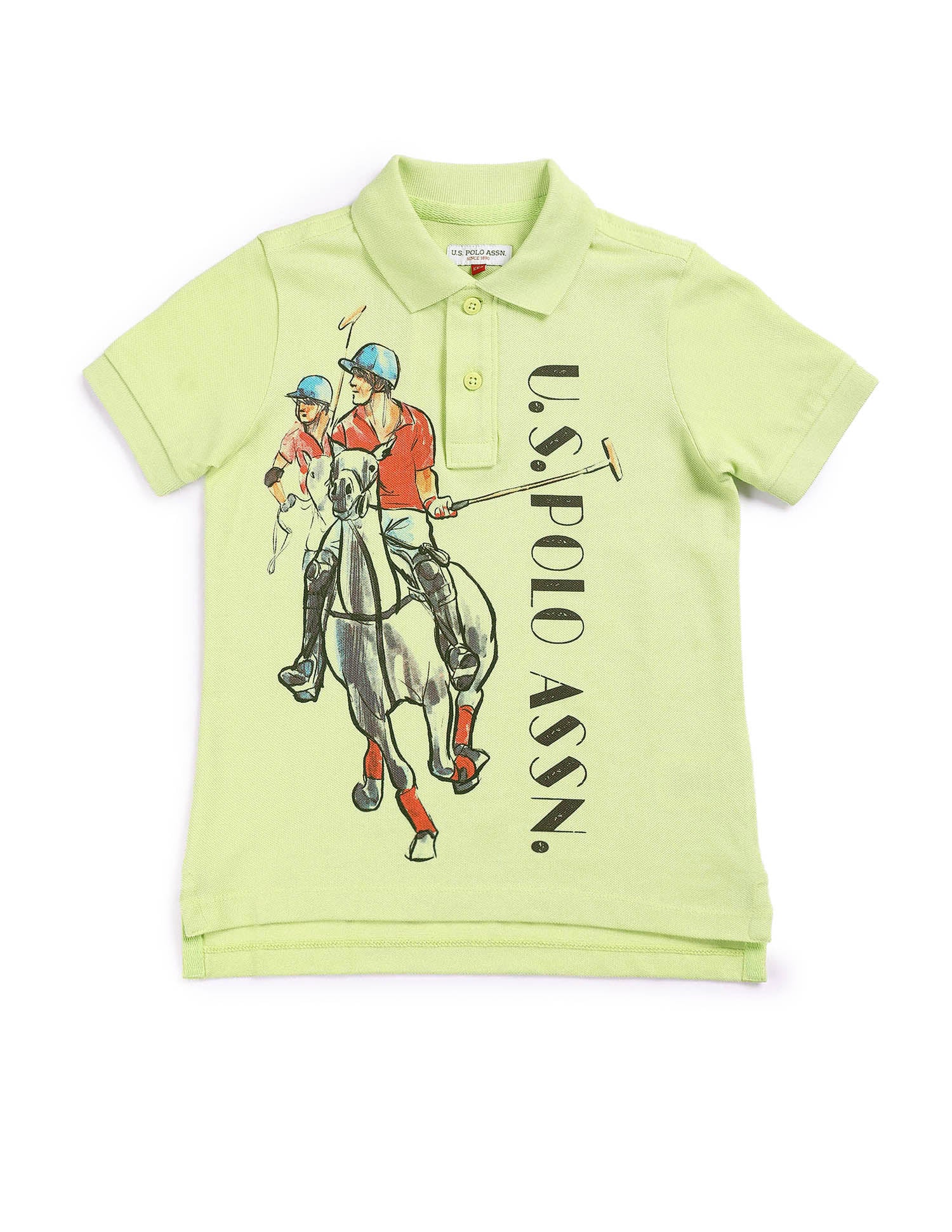 Boys Cotton Printed Polo Shirt Green - U.S. Polo Assn. India | Large