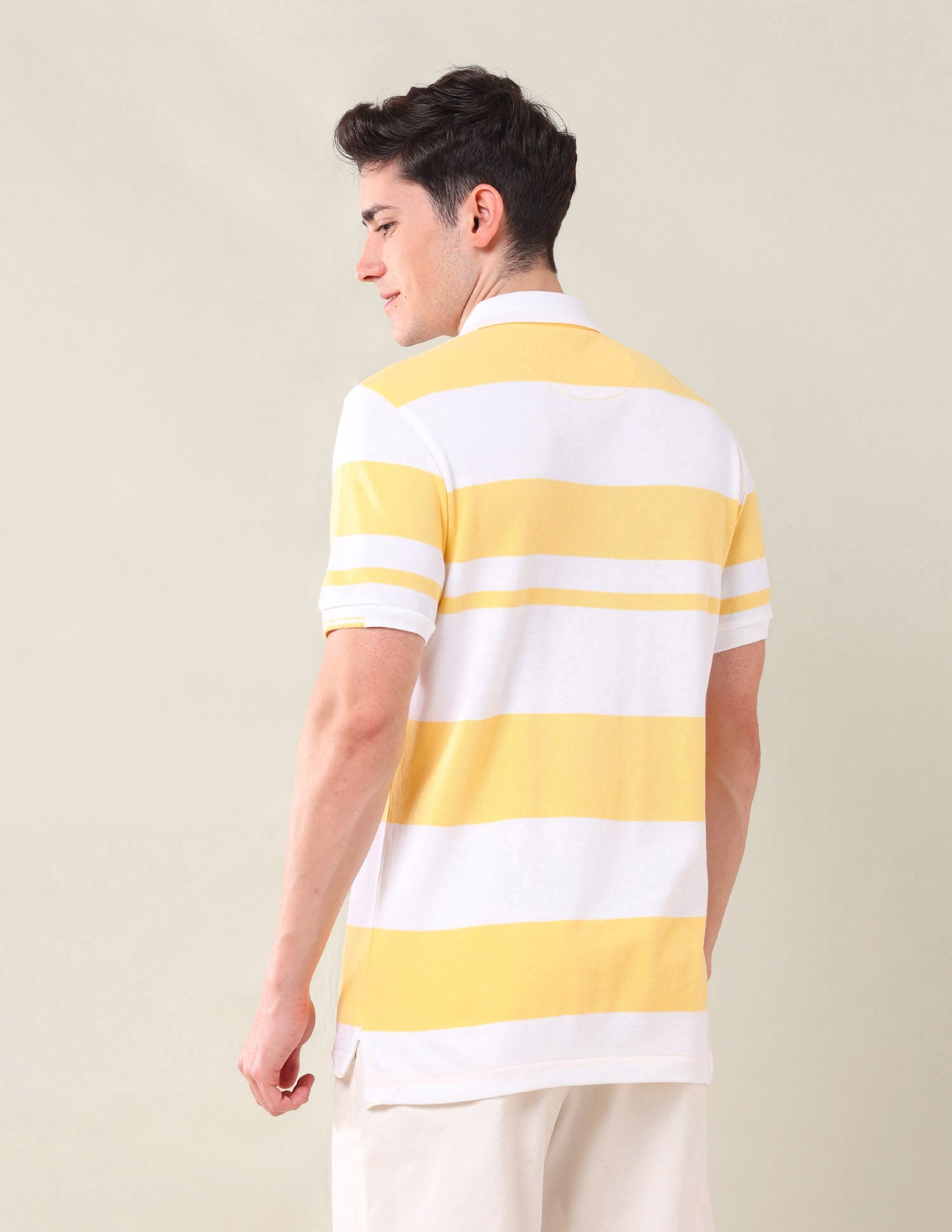 Horizontal Stripes Pure Cotton Polo Shirt Light Yellow - U.S. Polo Assn. India | Large