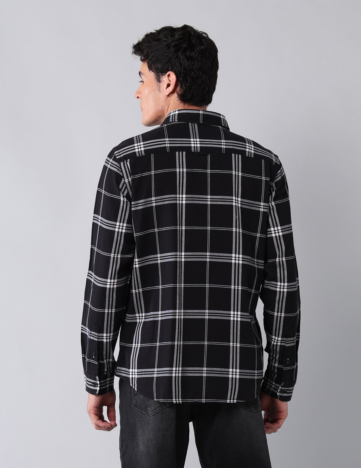 Grid Tattersall Checked Pure Cotton Shirt Black - U.S. Polo Assn. India | Large