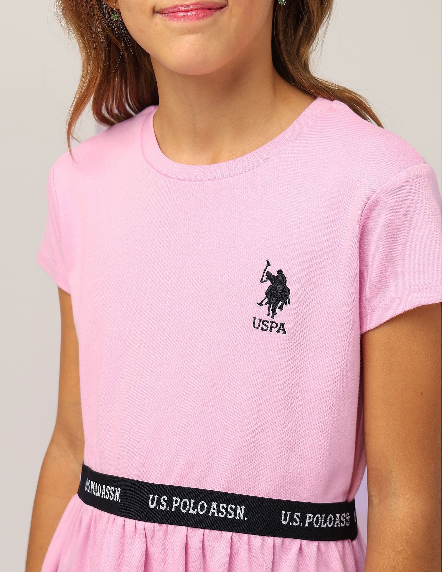 Girls Solid Fit And Flare Dress Pink - U.S. POLO ASSN. | Large