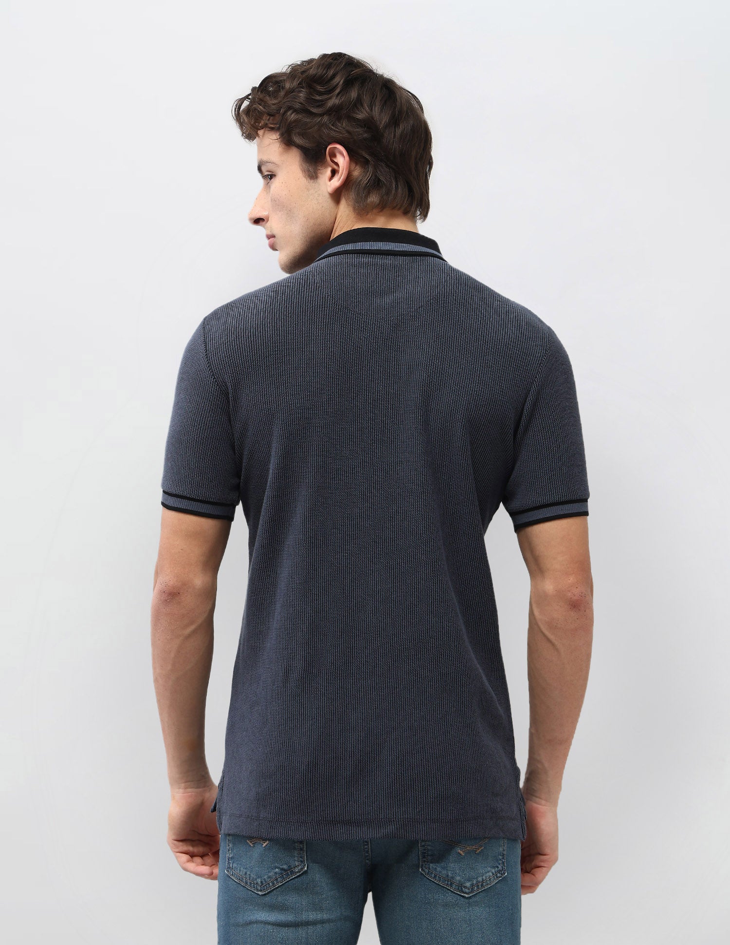 Textured Motel On The Coast Polo Shirt Dark Blue - U.S. Polo Assn. India | Large