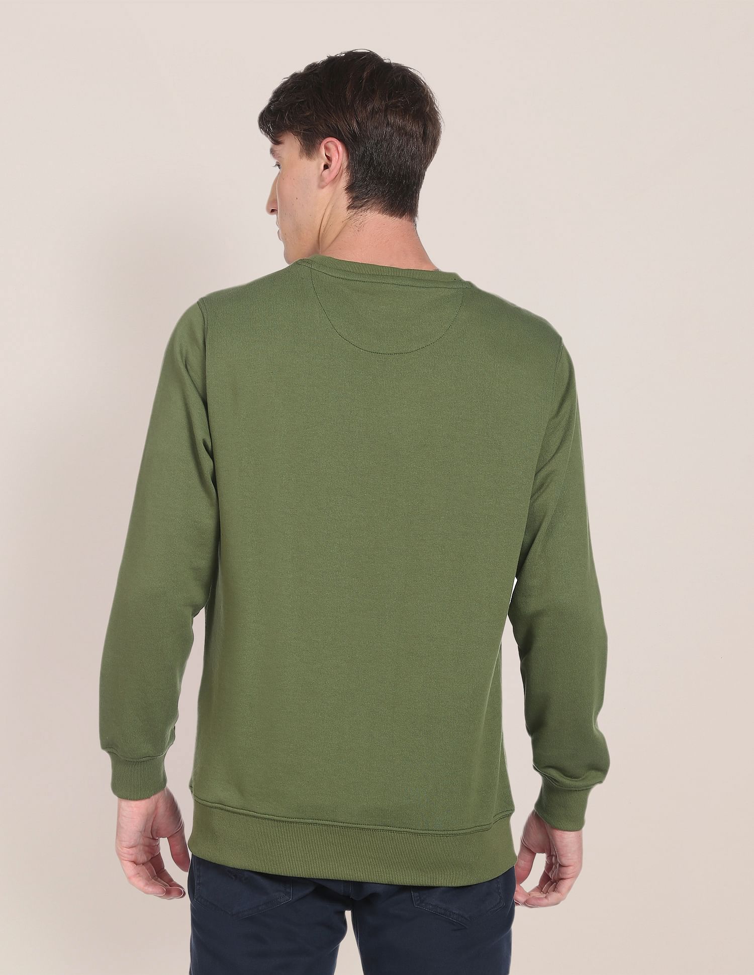 Crew Neck Solid Sweatshirt Olive - U.S. POLO ASSN. | Large