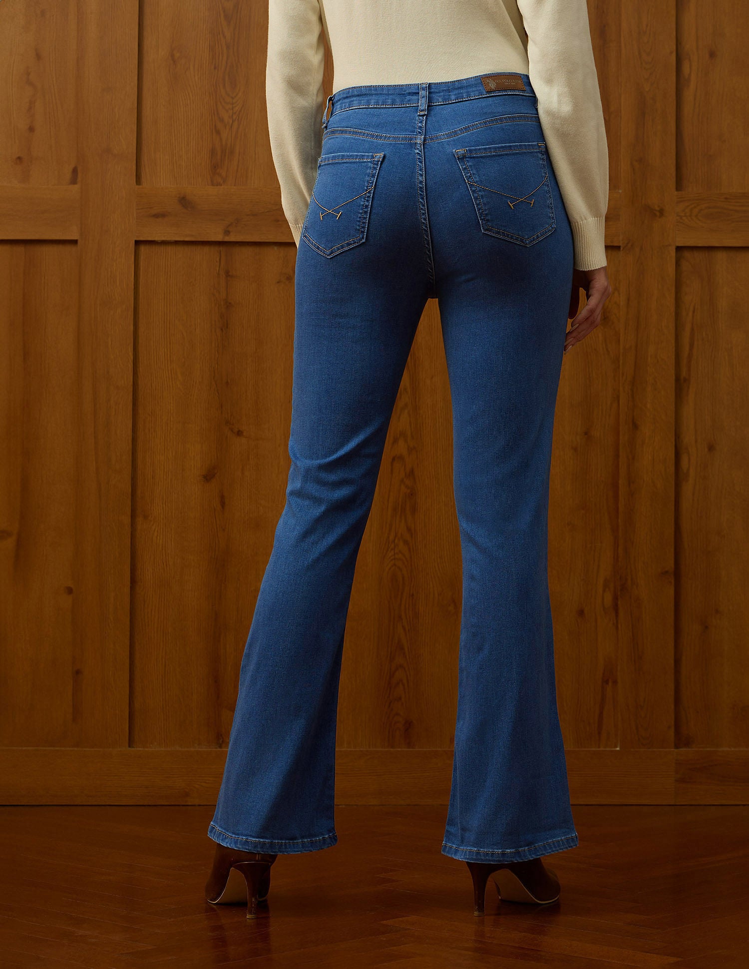 High Rise Flared Fit Jeans Mid Blue - U.S. POLO ASSN. | Large