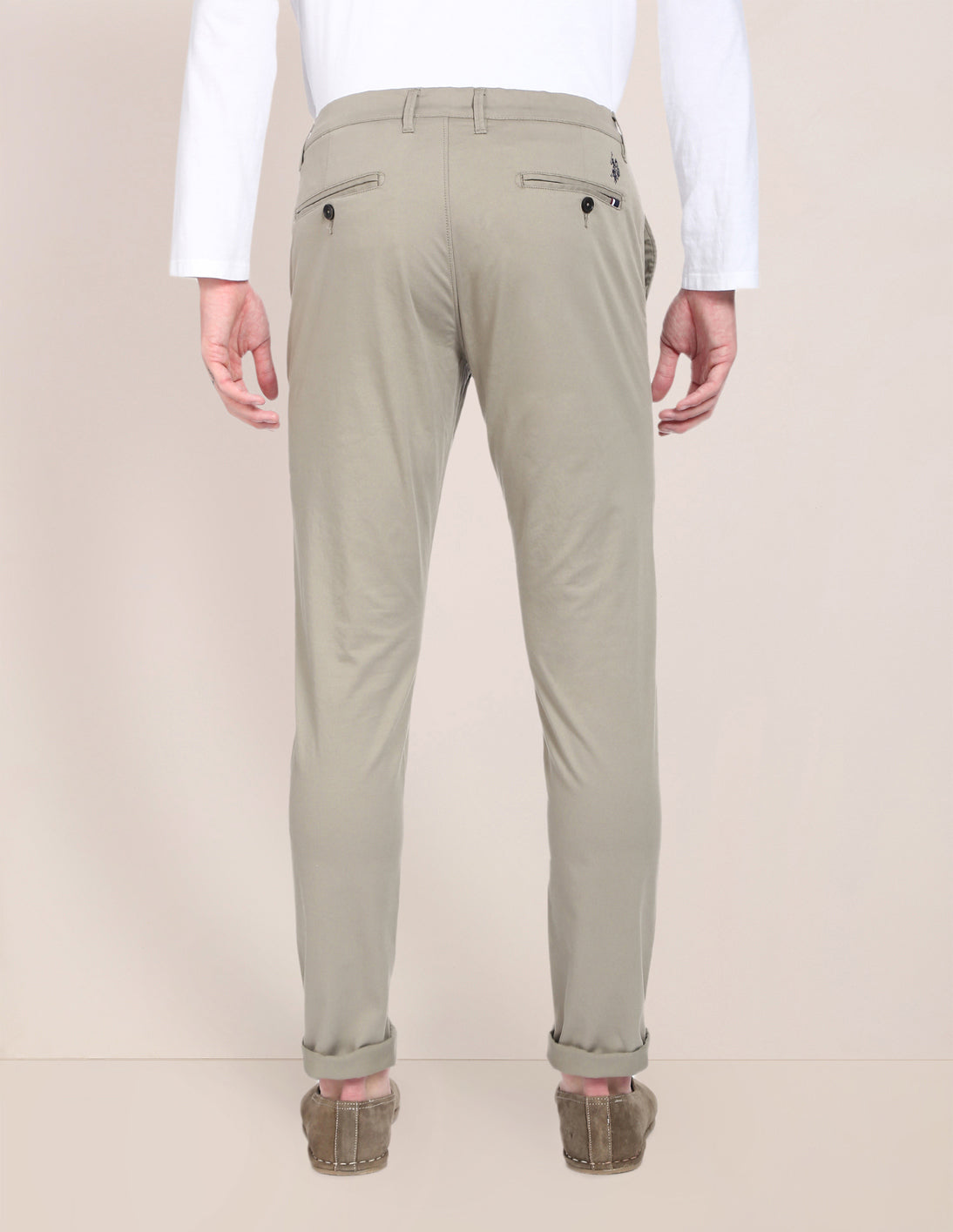 Solid Austin Trim Fit Casual Trousers Light Olive - U.S. POLO ASSN. | Large