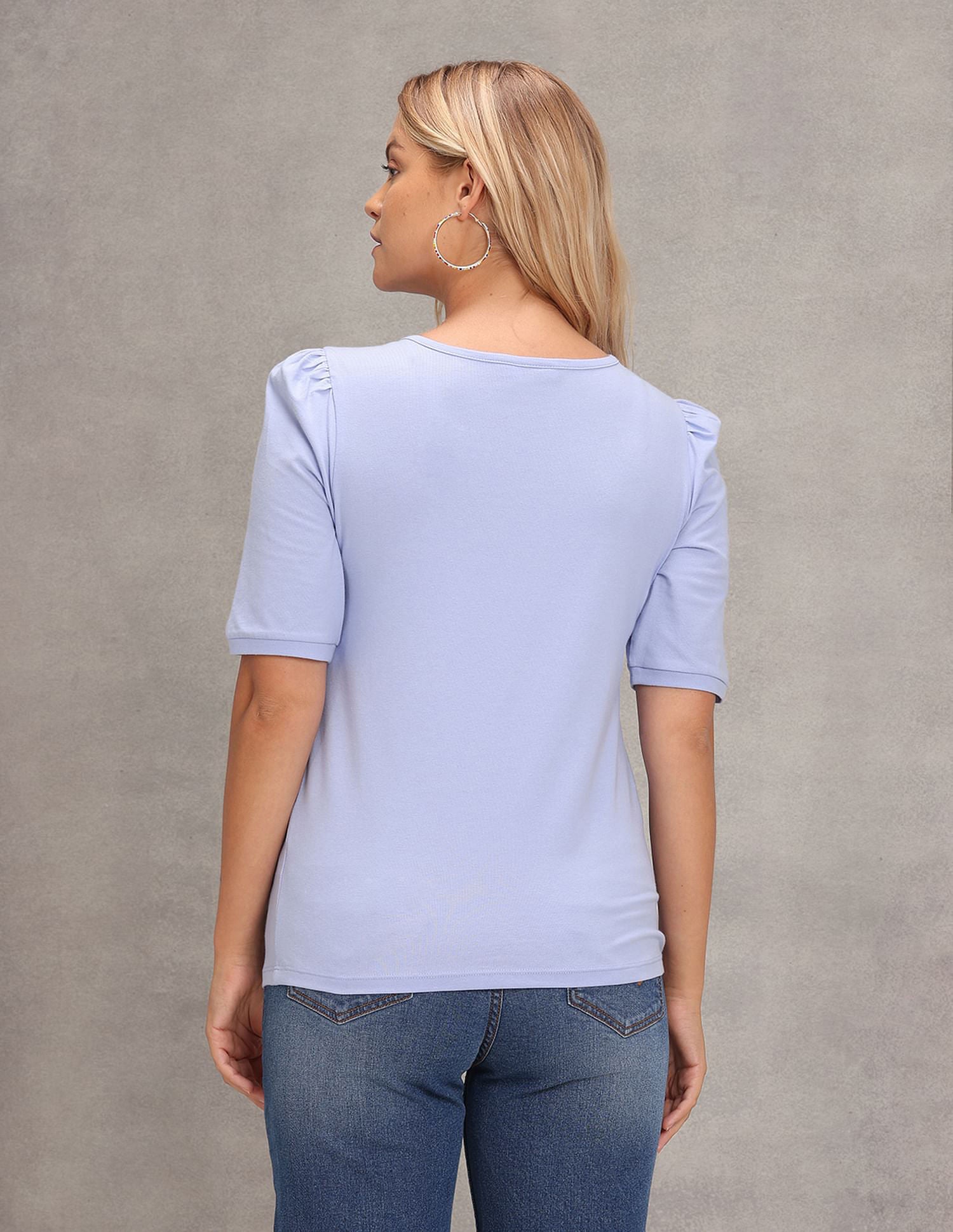 Puff Sleeve Criss Cross Neckline Top Periwinkle - U.S. Polo Assn. India | Large