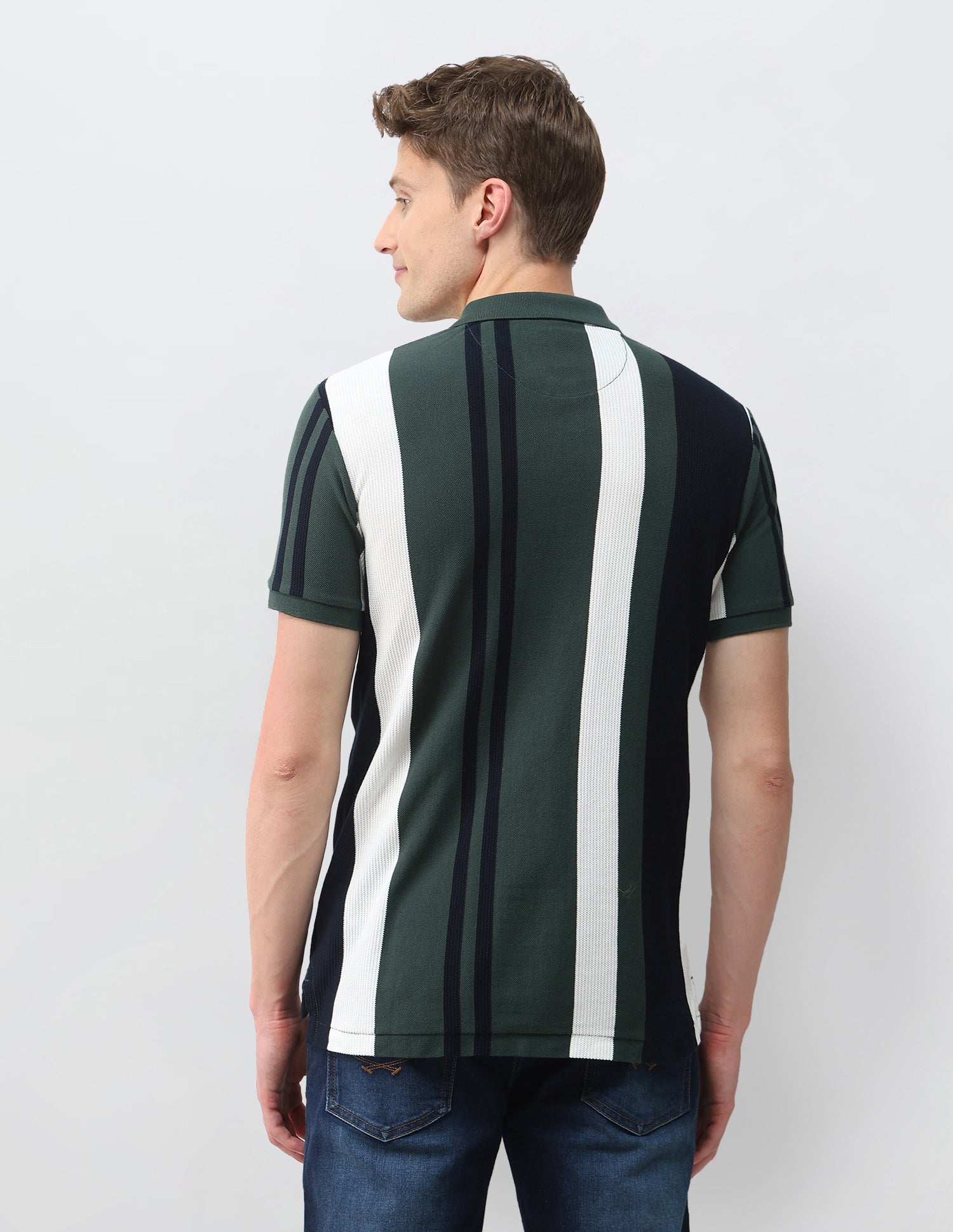 Vertical Striped Muscle Fit Polo Shirt Dark Green - U.S. Polo Assn. India | Large