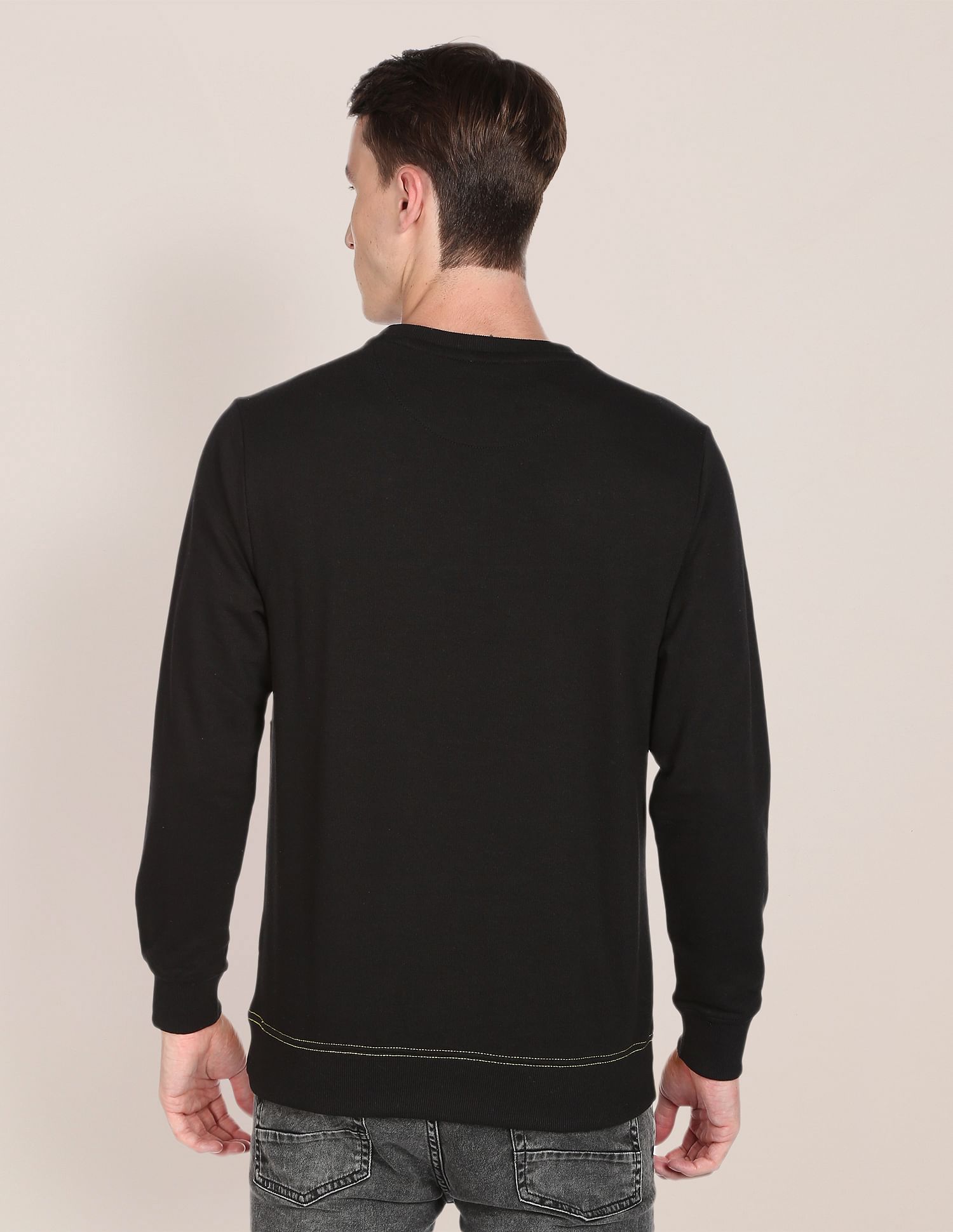 Men Black And Yellow Colour Block Crew Neck Sweatshirt Black and Yellow - U.S. POLO ASSN. | Large