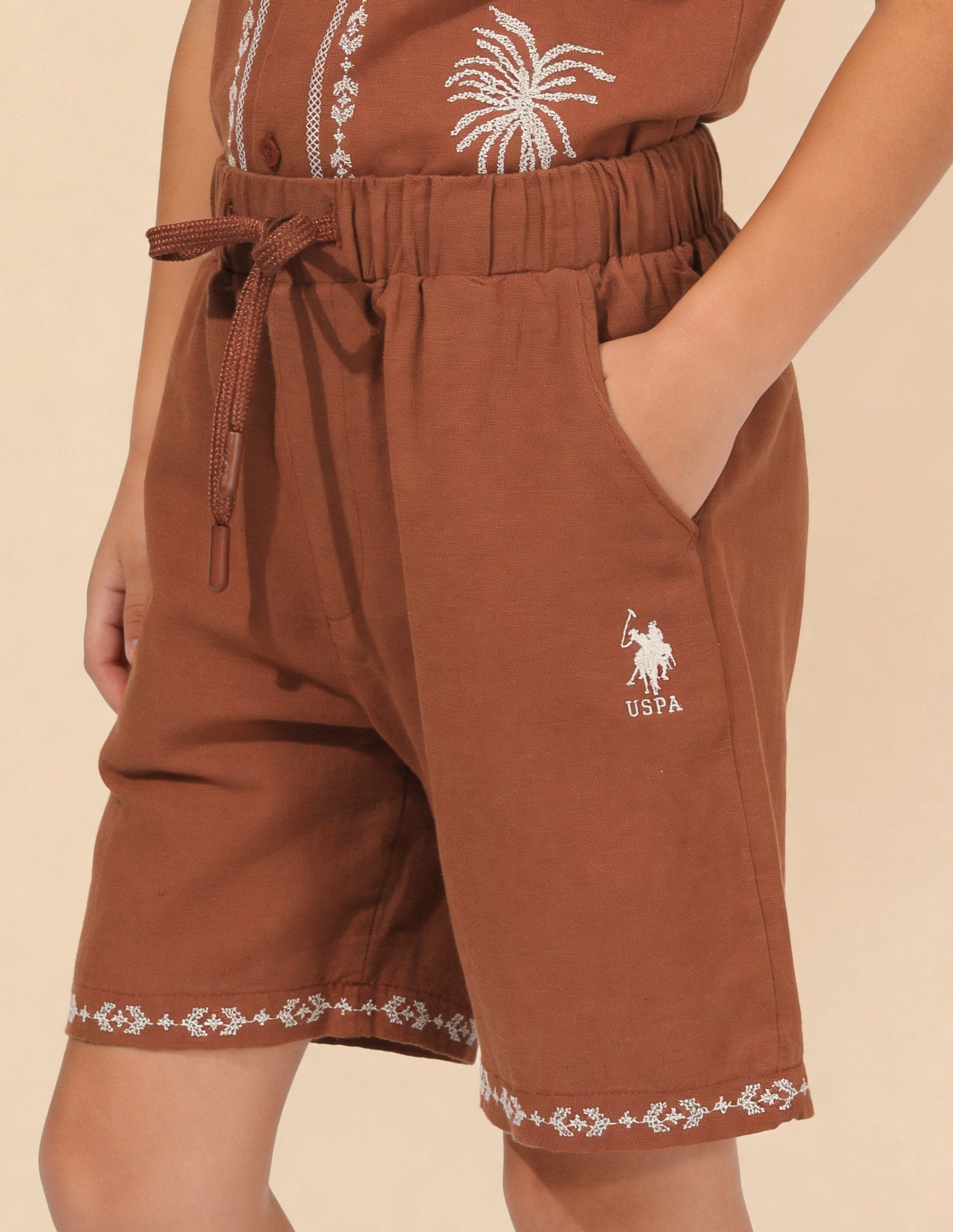 Embroidered Relaxed Fit Shorts Rust - U.S. Polo Assn. India | Large