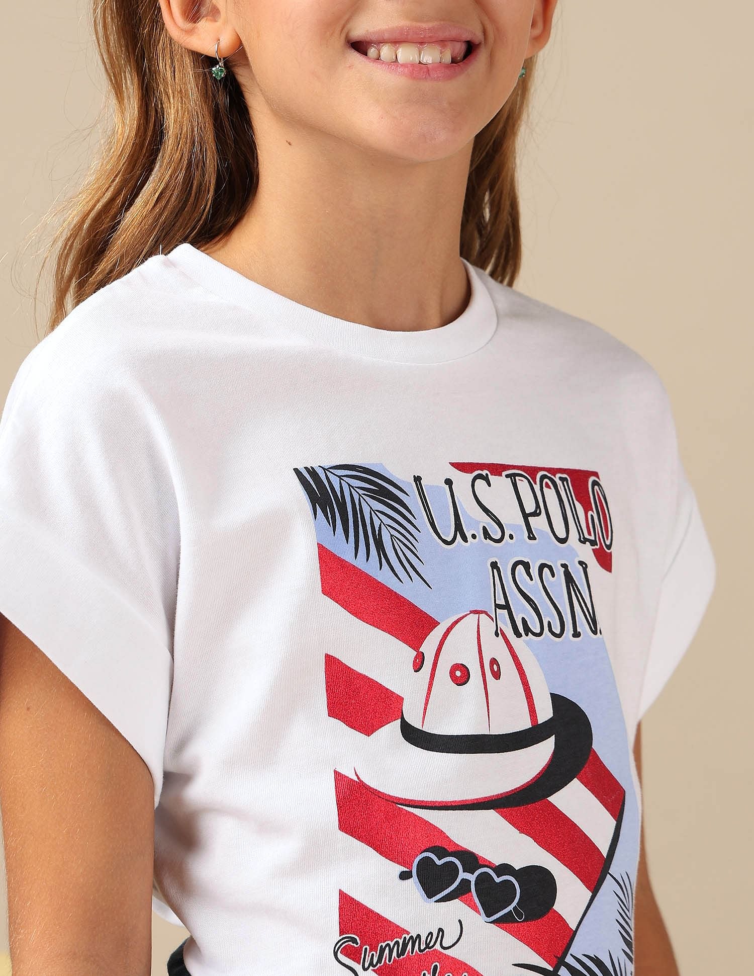Girls Resort Graphic Cotton T-Shirt White - U.S. POLO ASSN. | Large