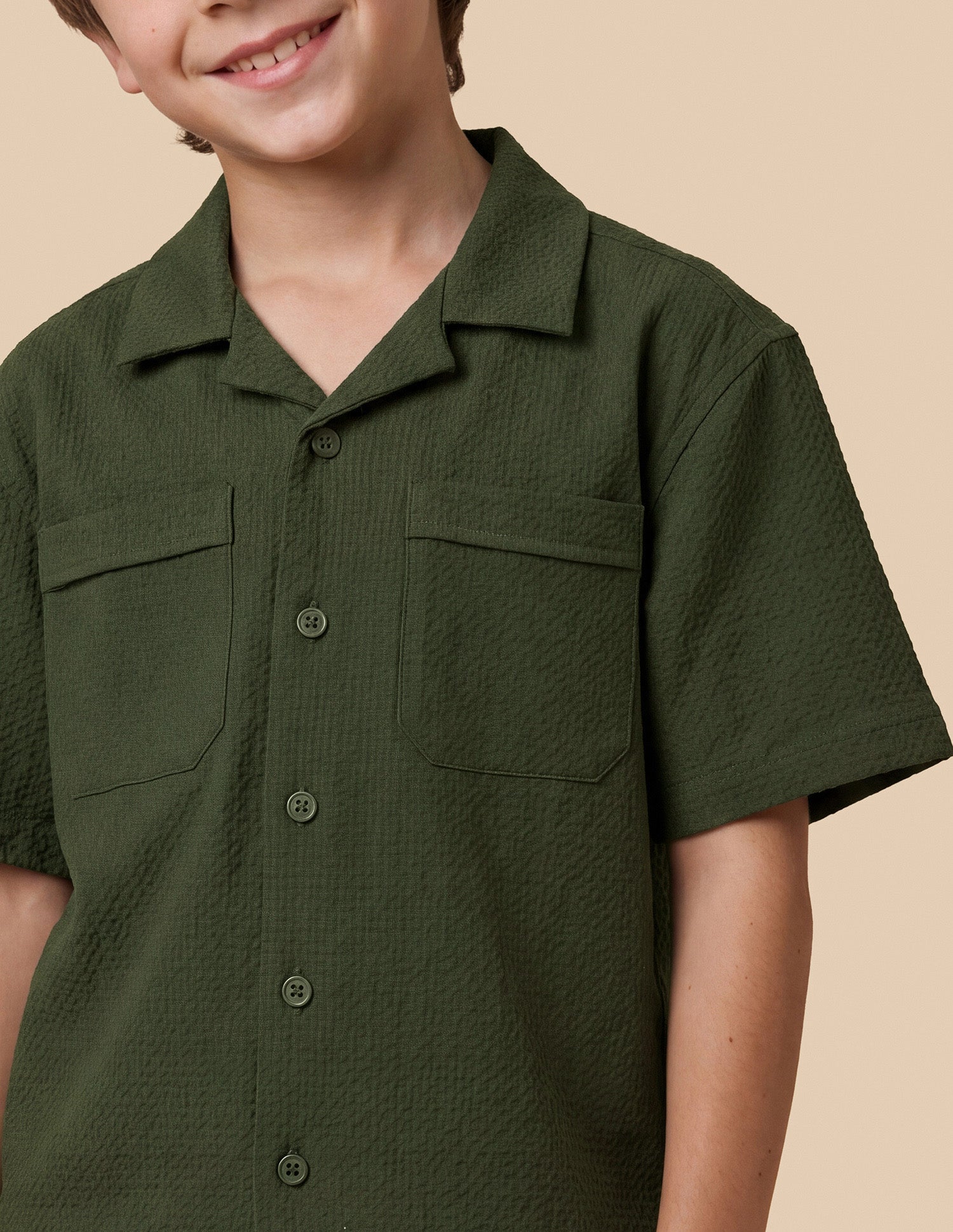 Boxy Fit Seersucker Shirt Olive - U.S. Polo Assn. India | Large