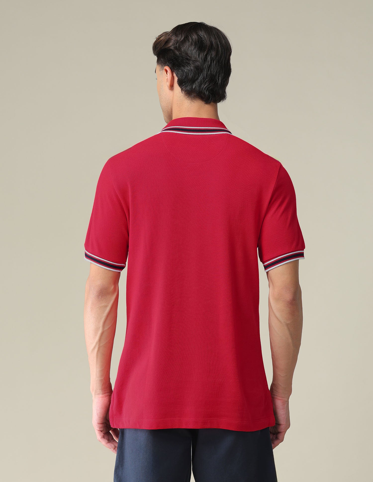 Striped Collar Solid Polo Shirt Red - U.S. POLO ASSN. | Large
