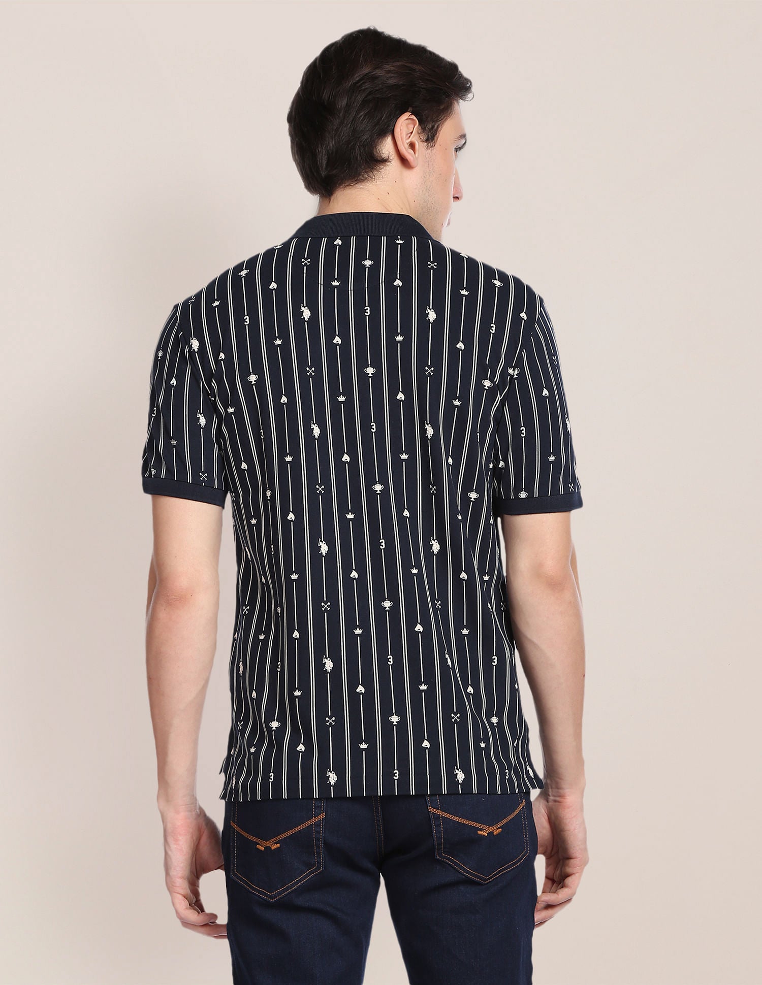 Graphic Print Striped Polo Shirt Navy - U.S. Polo Assn. India | Large