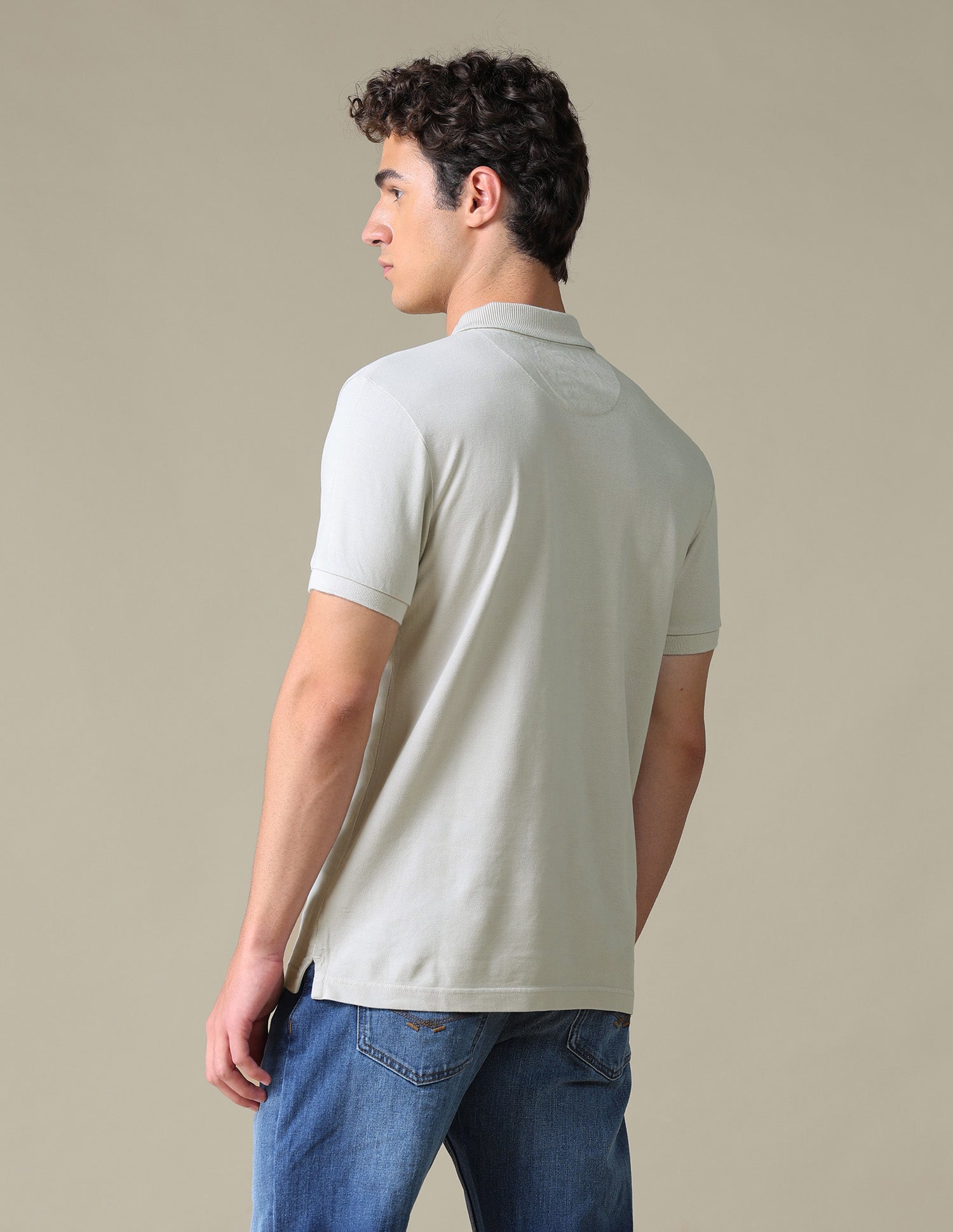 Solid Regular Fit Polo Shirt Beige - U.S. Polo Assn. India | Large