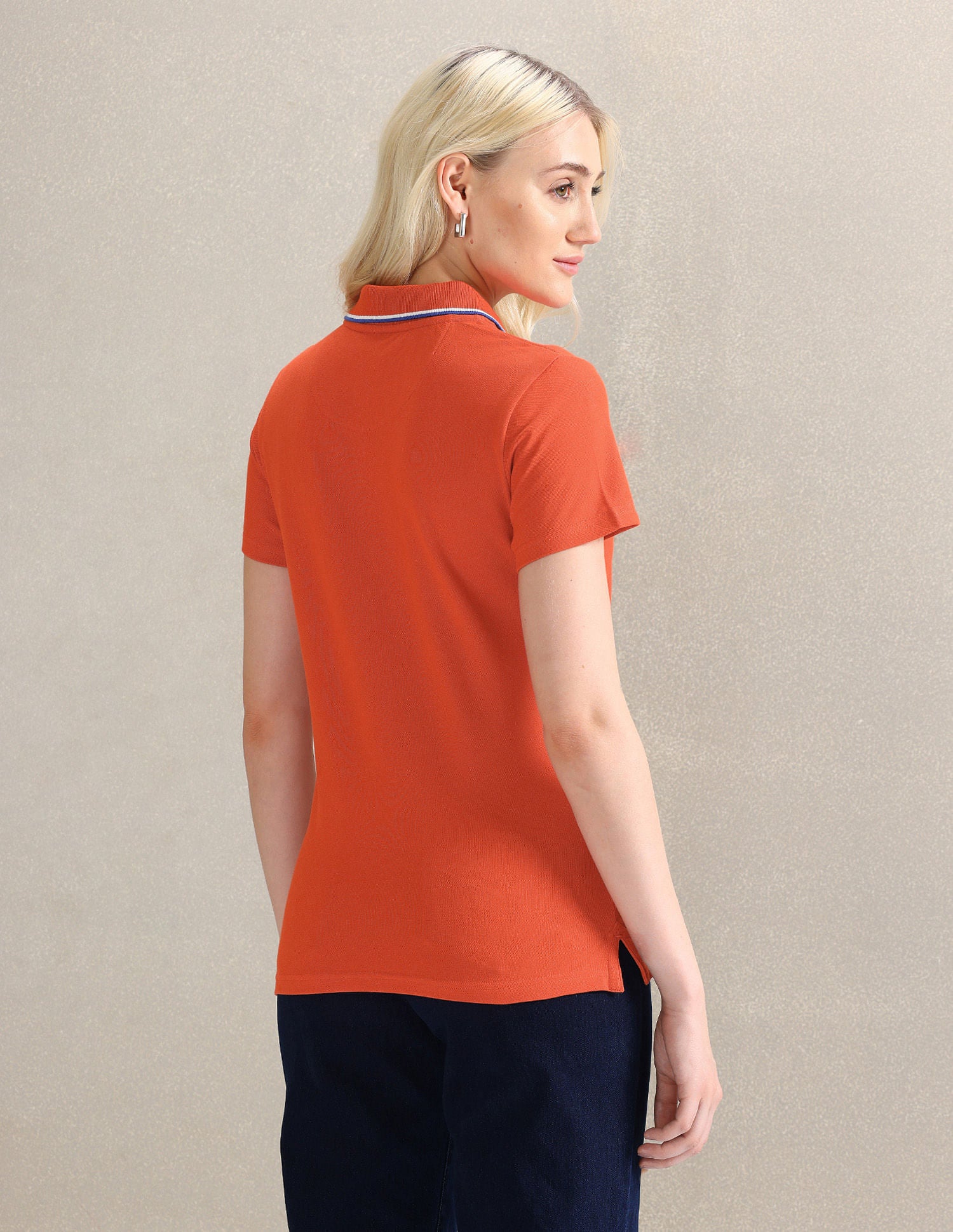 Embroidered Logo Tipped Polo Shirt Orange - U.S. POLO ASSN. | Large