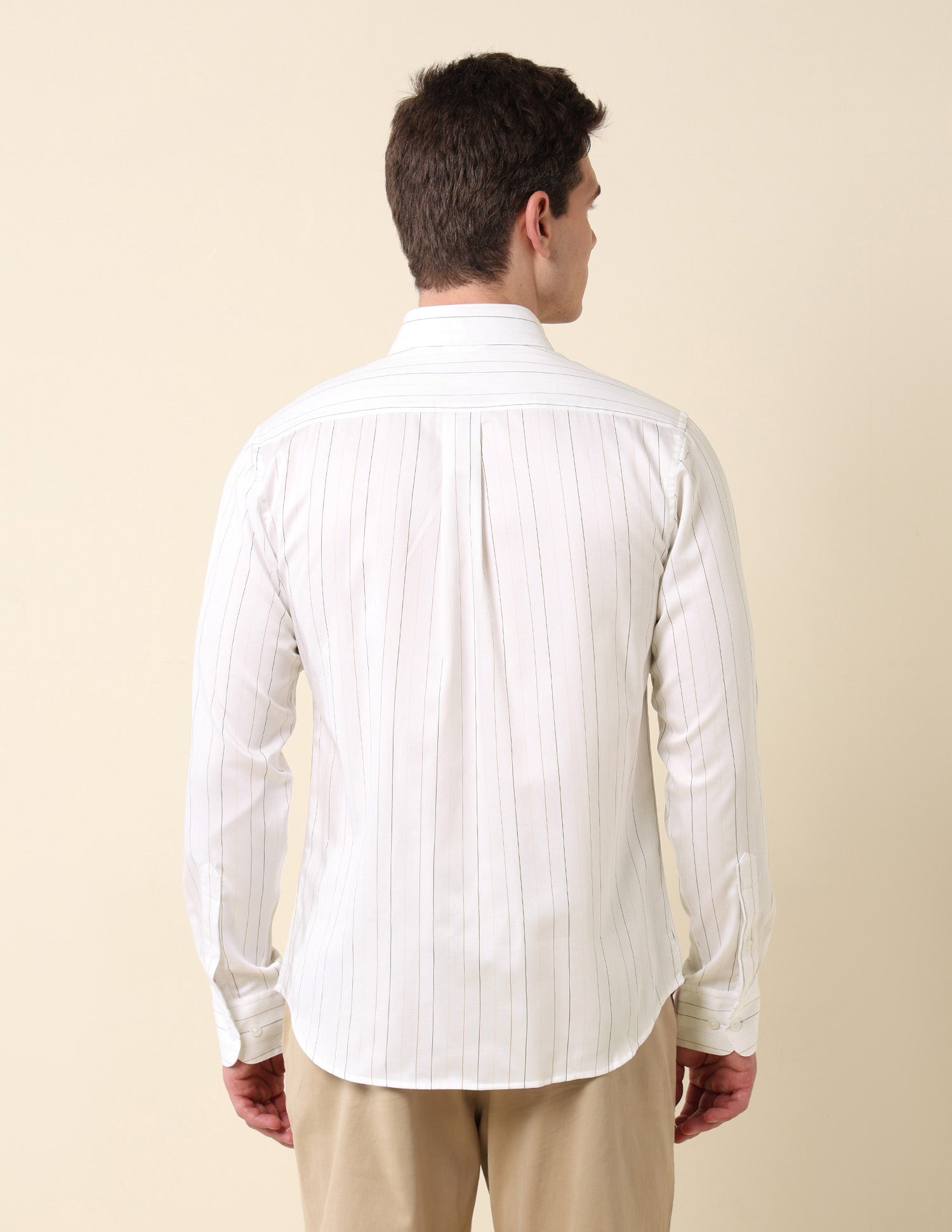 Vertical Striped Pure Cotton Shirt Beige - U.S. Polo Assn. India | Large