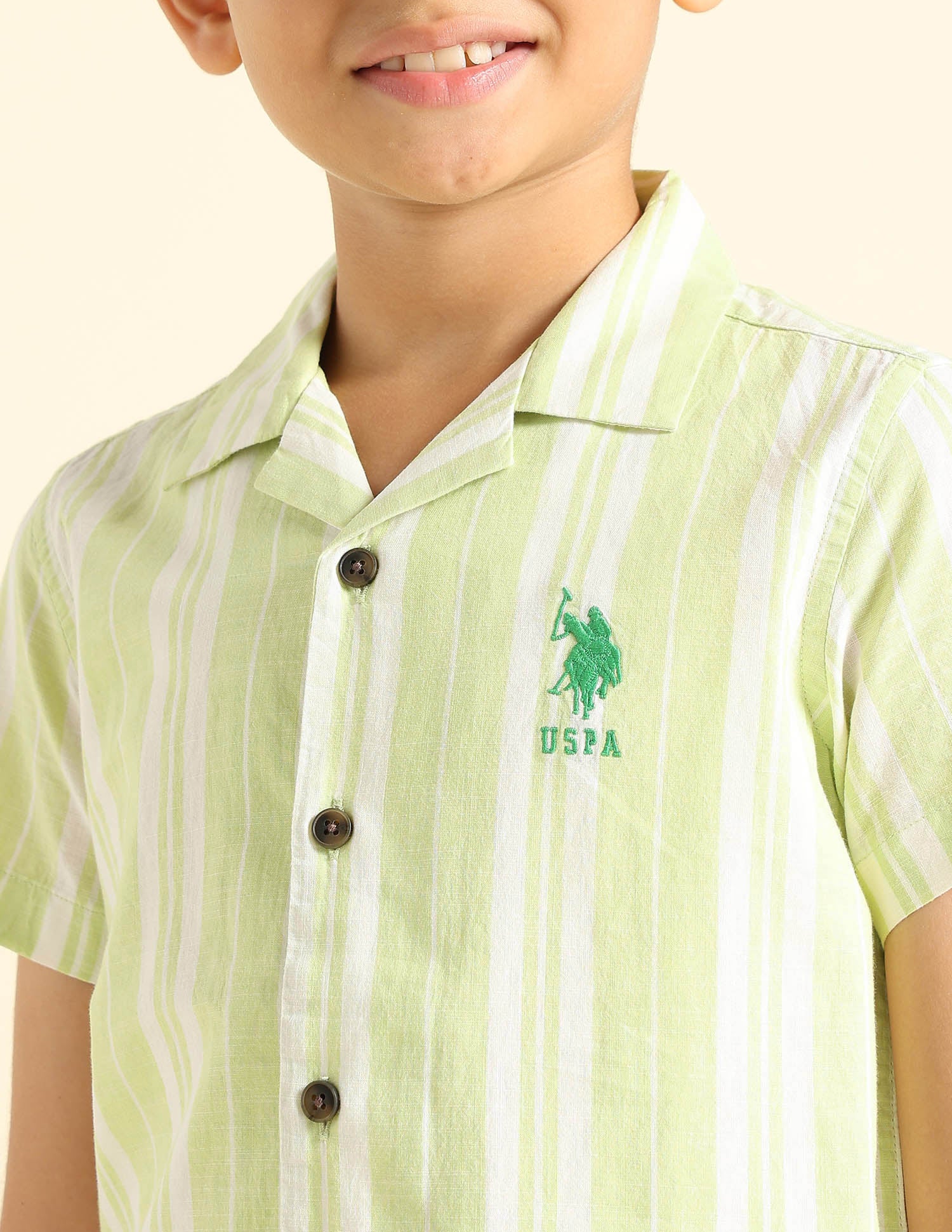 Boys Vertical Striped Cuban Shirt Green - U.S. POLO ASSN. | Large