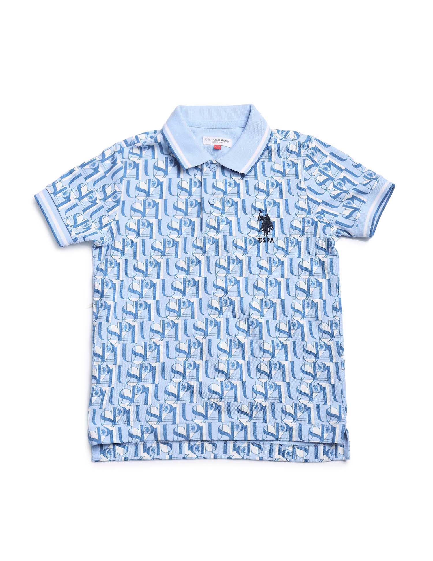 Boys All Over Printed Regular Fit Polo Shirt Blue - U.S. POLO ASSN. | Large