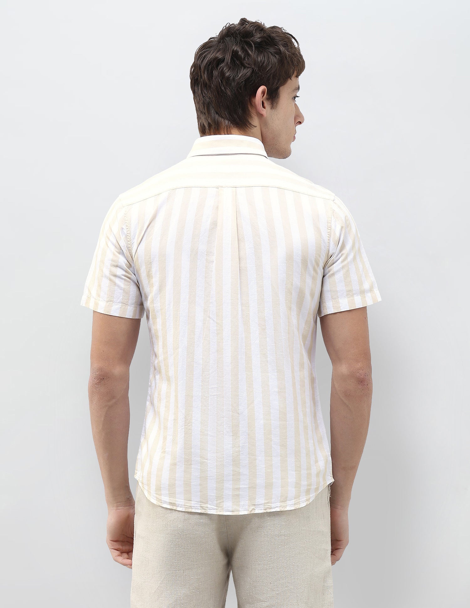 Vertical Striped Regular Fit Shirt Beige - U.S. Polo Assn. India | Large