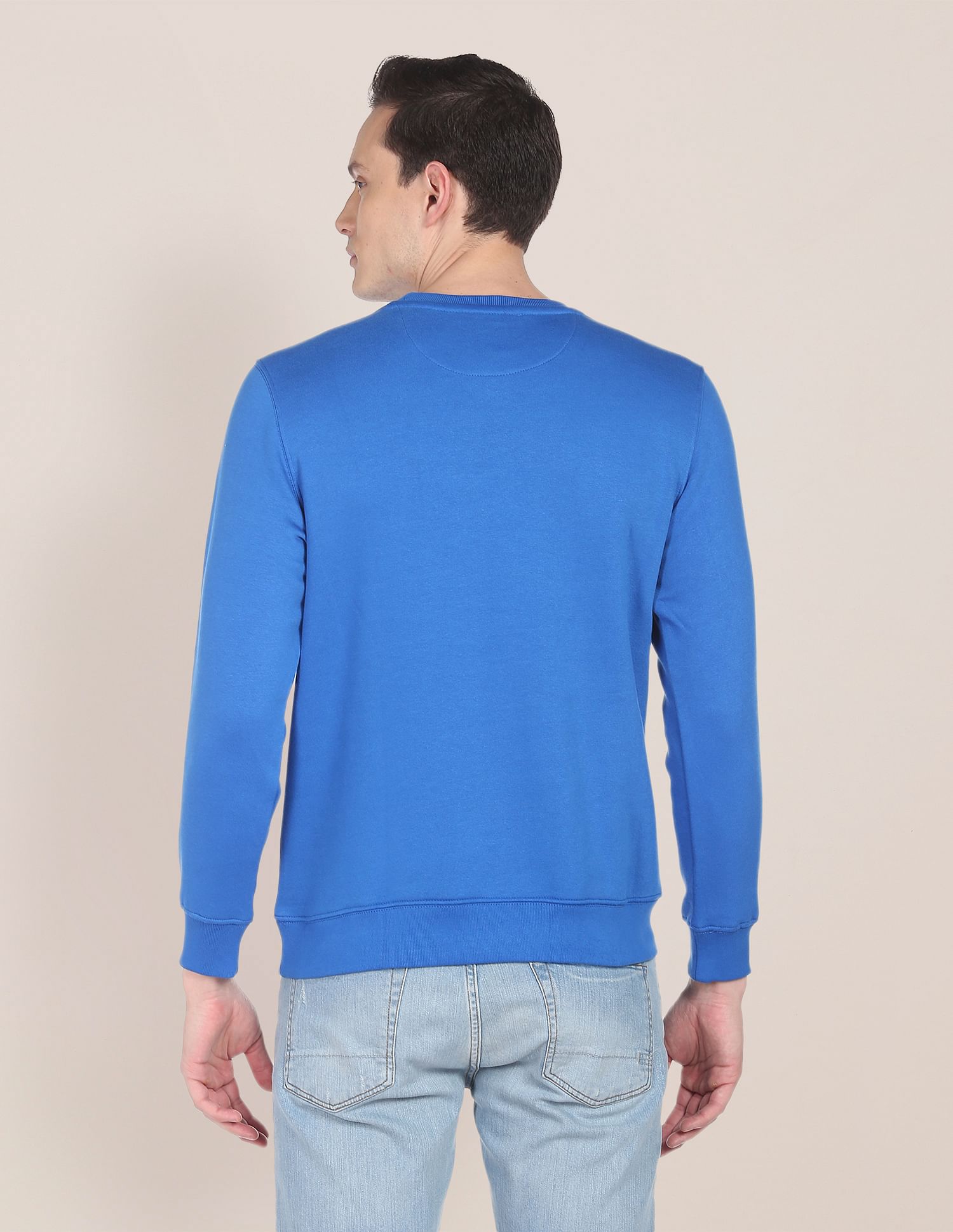 Men Blue Crew Neck Logo Print Sweatshirt Blue - U.S. POLO ASSN. | Large
