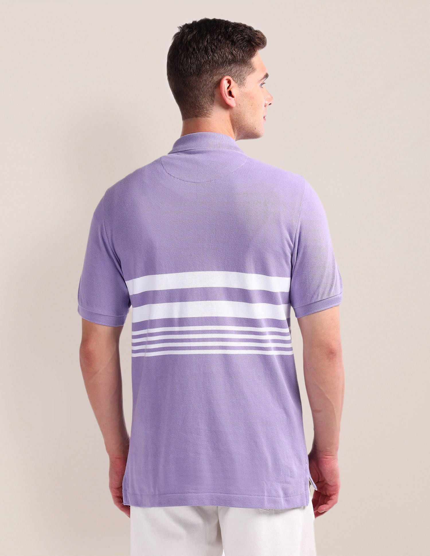 Horizontal Stripe Slim Polo Shirt Lavender - U.S. Polo Assn. India | Large