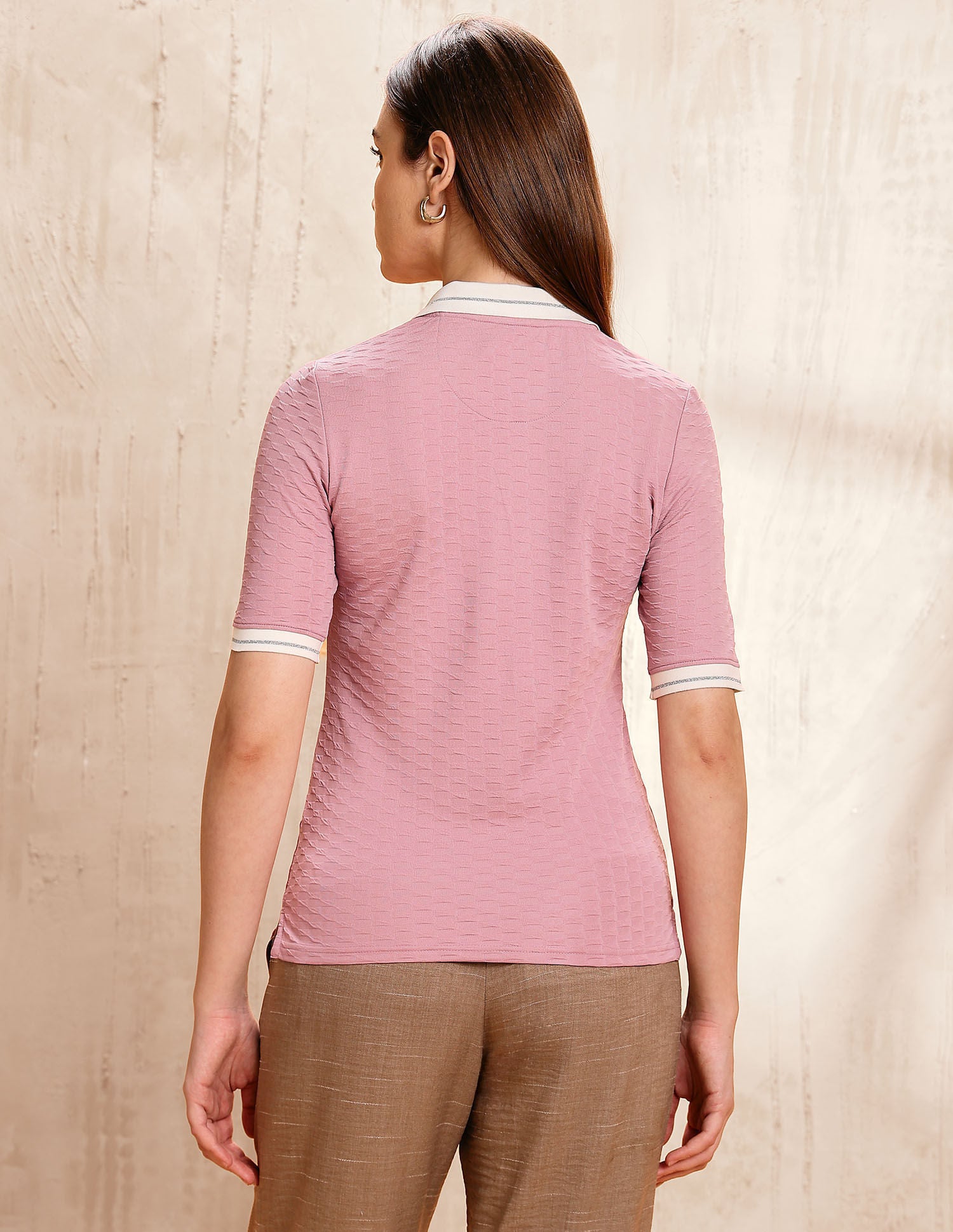 Tipped Collar Textured Polo Shirt Pink - U.S. Polo Assn. India | Large