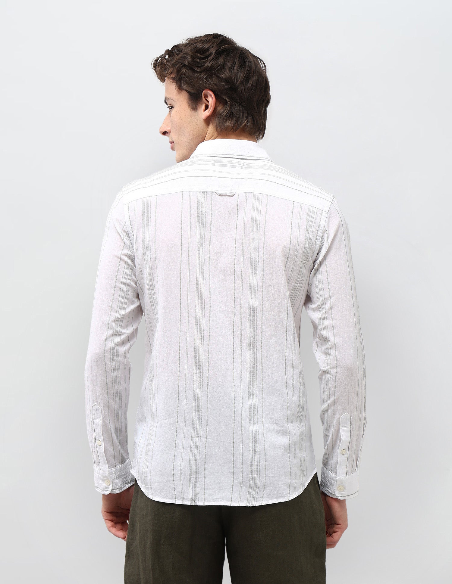 Motel On The Coast Self Design Vertical Striped Shirt Off White - U.S. Polo Assn. India | Large