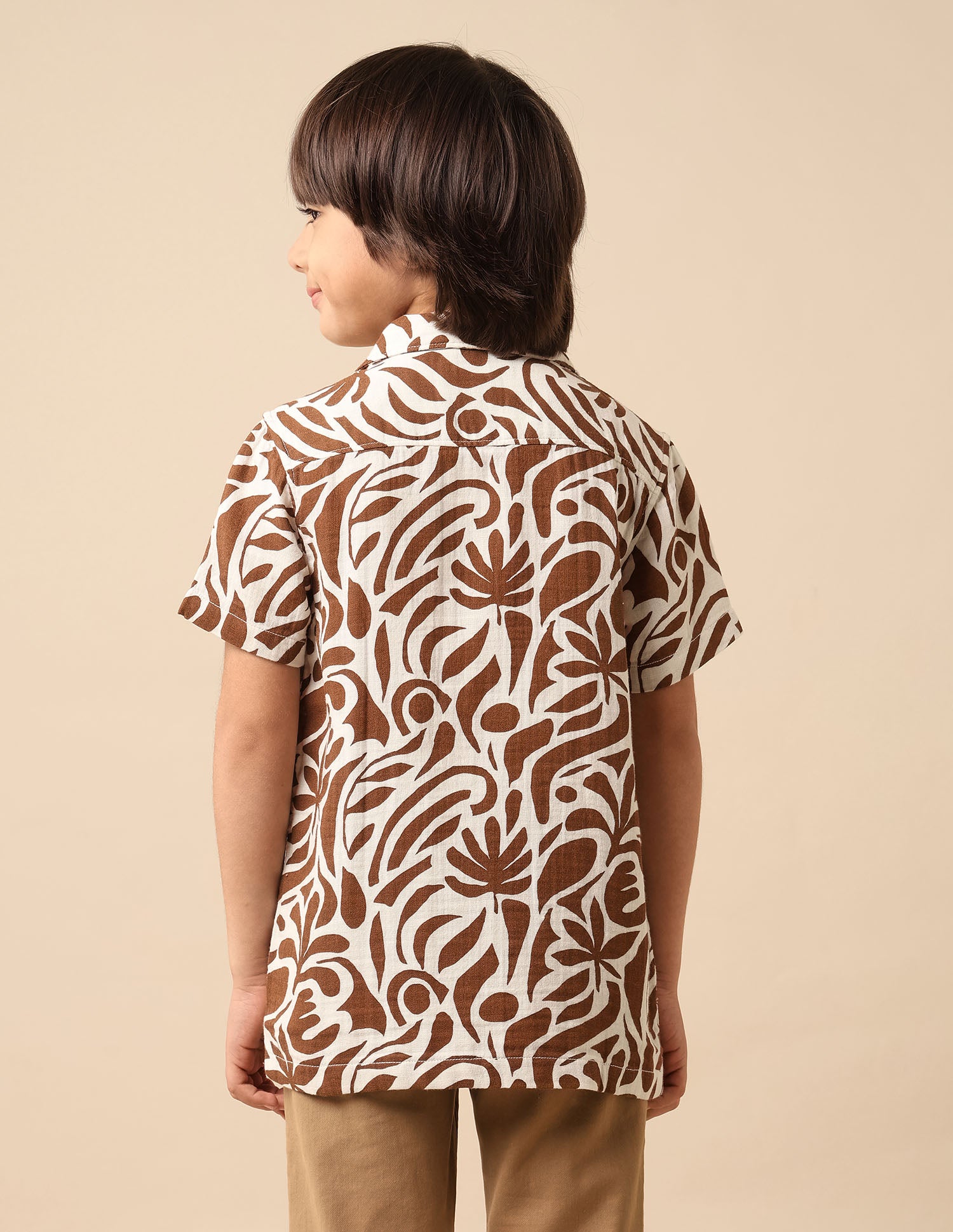 Boys Abstract Printed Cuban Shirt Brown - U.S. POLO ASSN. | Large